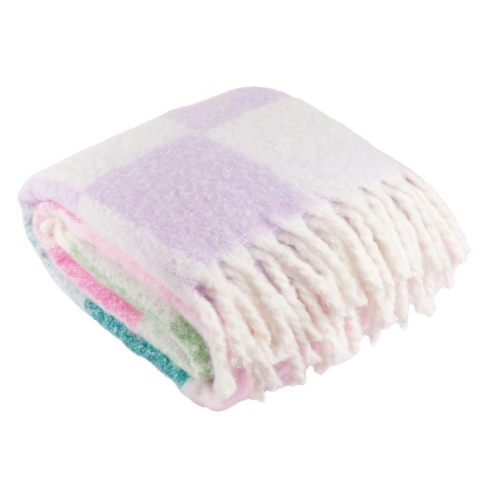 Furn Maisie Checked Tassel Throw - Aqua Blossom - 130Cm X 180Cm - Aqua Blossom - 100% Mixed