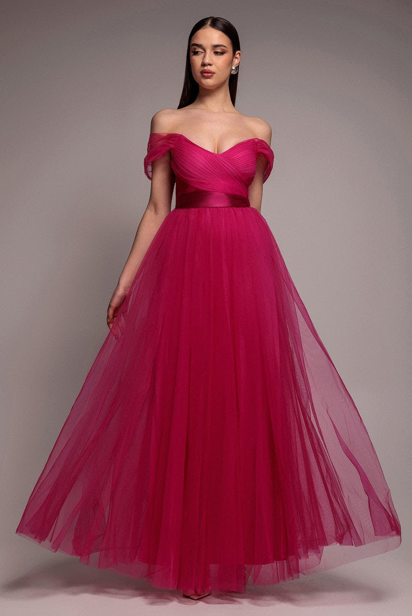 Goddiva Pink Off The Shoulder Princess Maxi Dress - Hot By - Hot - 14