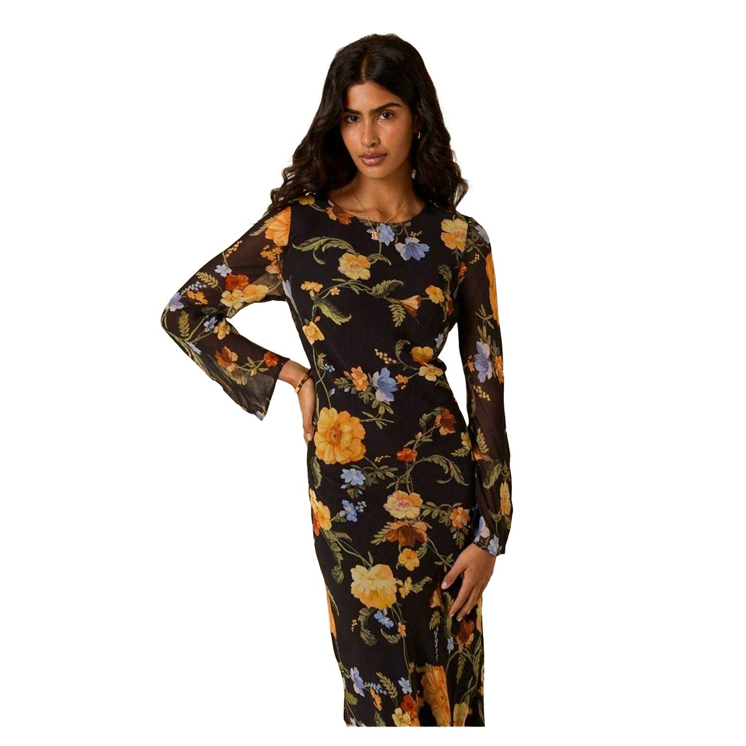 Nobody's Child Women's Nobody´S Child Clarissa Floral Flute Midi Dress - Multicoloured - 12 Uk - Multicoloured - 100% Viscose
