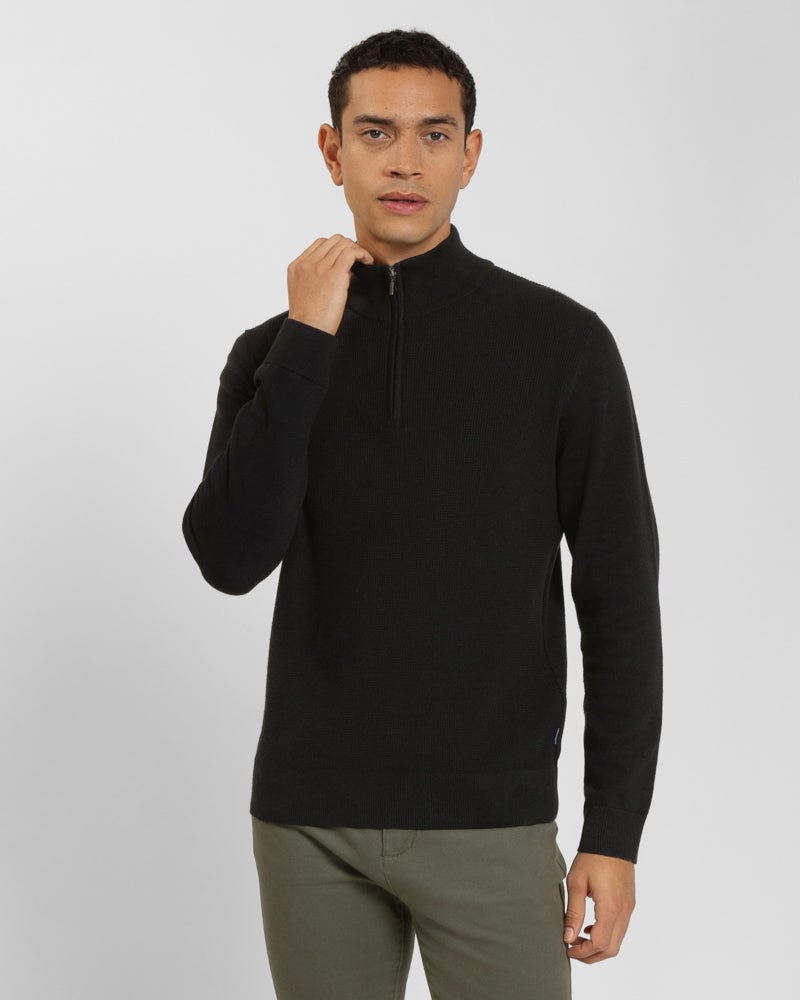 Steel & Jelly Black Knitted 1/4 Zip Jumper - Xl