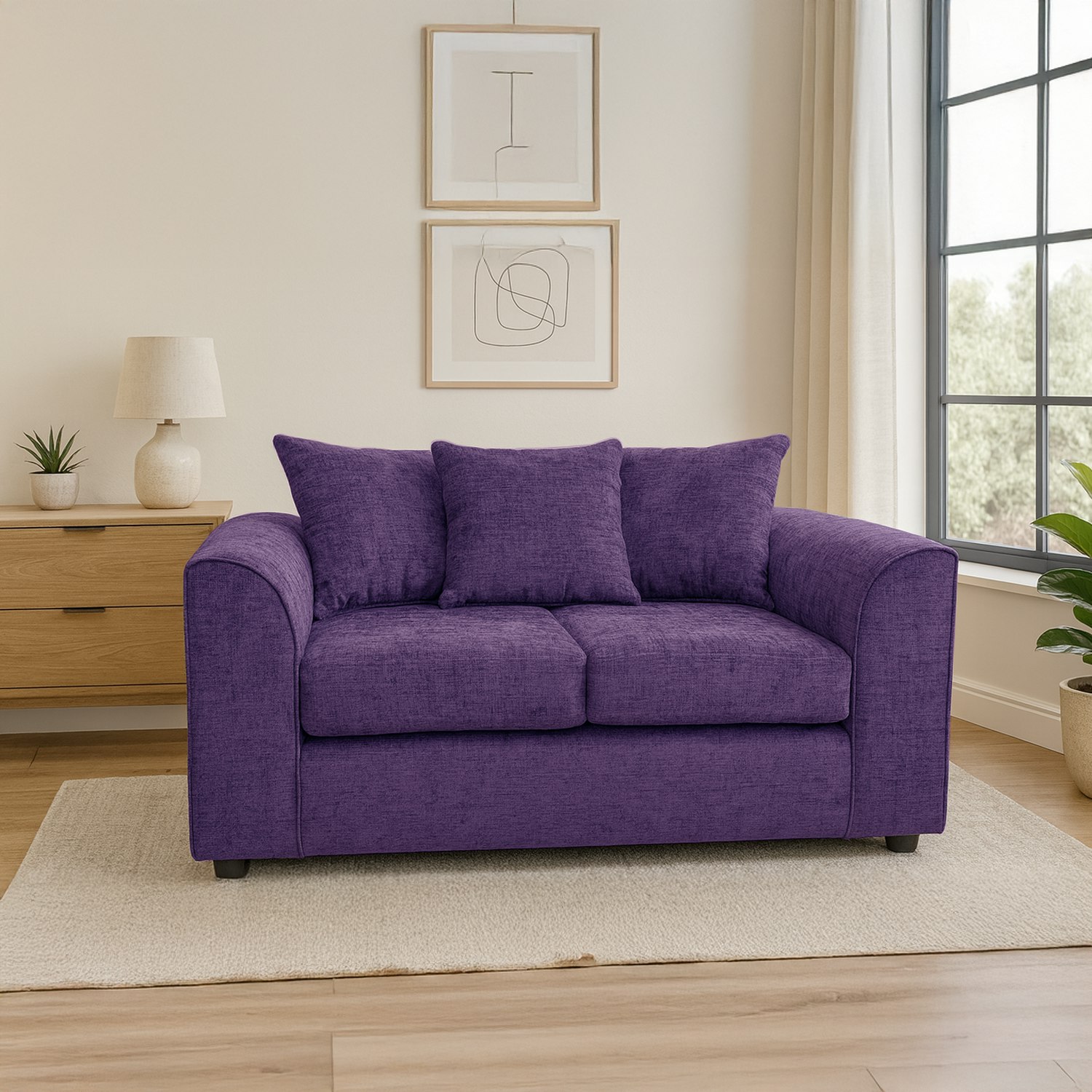 Furnishings For Less Purple Monaco Chenille Fabric 2 Seater Sofa