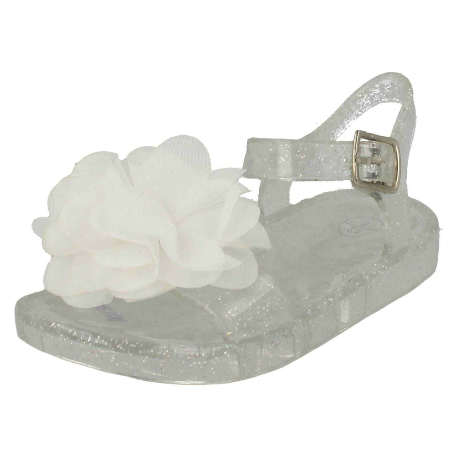 Spot On Girls White Flat Jelly Flower Trim Mule - Uk 6 Infant