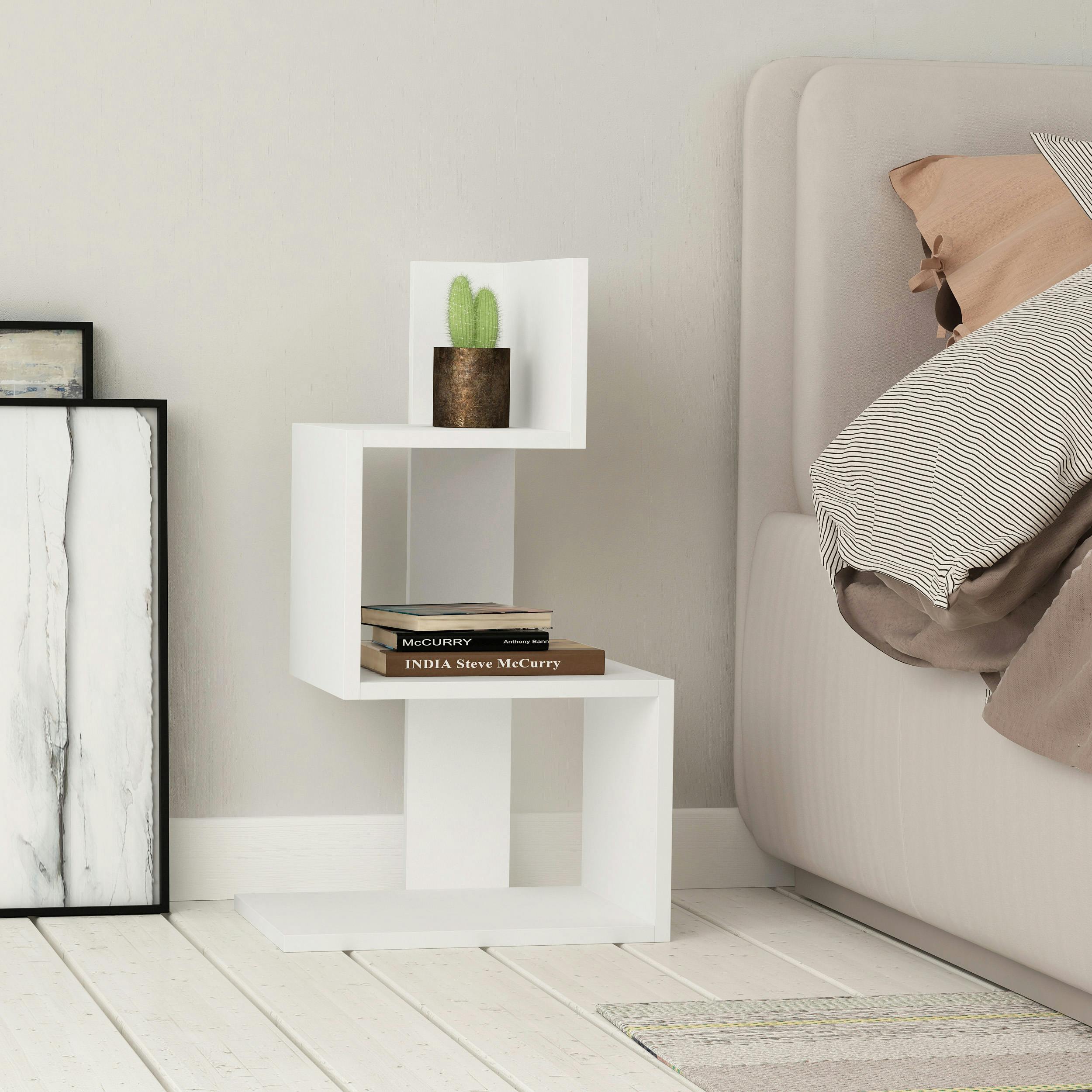 Rackhams White Rosie Modern 3 Tier Side Table With Storage Multipurpose End Table 72Cm
