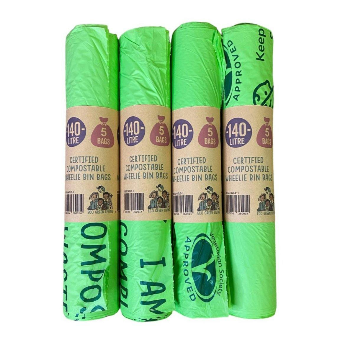 Rackhams Green 140 Litre Compostable Wheelie Bin Liners | 4 Rolls Of 5 Bags (20 Bags Total) | Eco Living