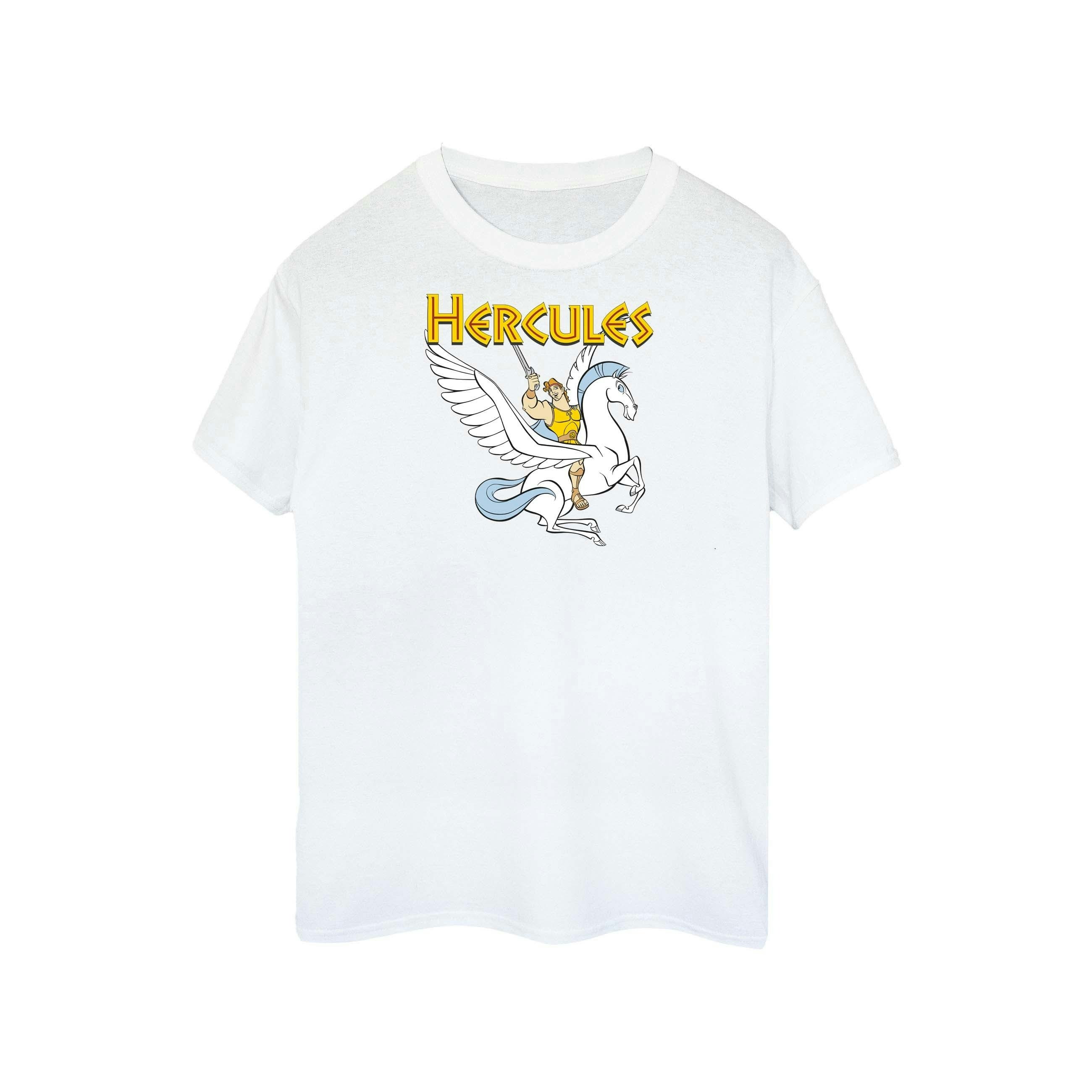 Disney Women's White Hercules With Pegasus Cotton Boyfriend T-Shirt - Medium
