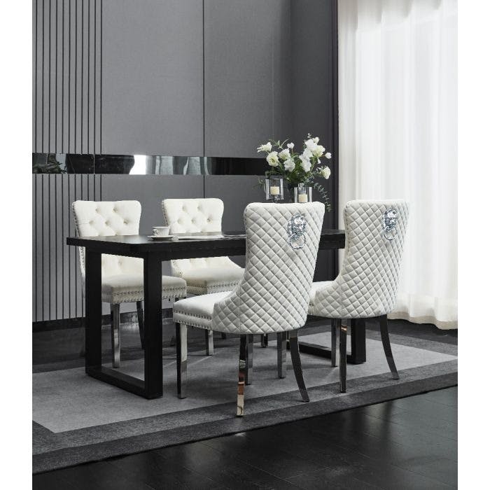 Groundlevel Set Of 2 Plush Velvet Dining Chairs With Lion Head Knocker - Natural - 2