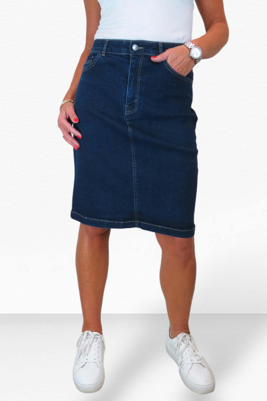 Paulo Due Women's Dark/Indigo Knee Length Denim Skirt - 18