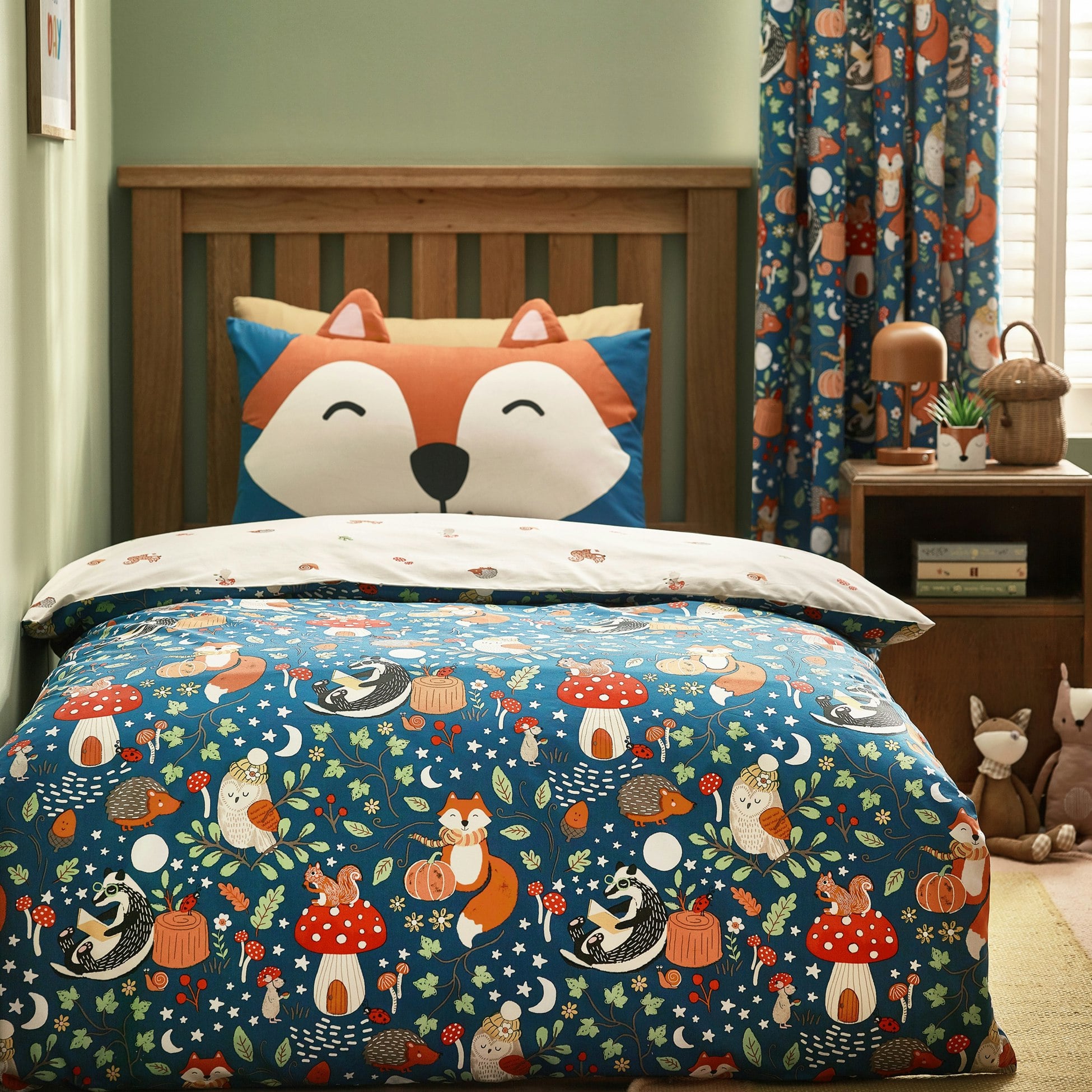 Catherine Lansfield Green Fox And Woodland Friends Reversible Duvet Cover Set - Single