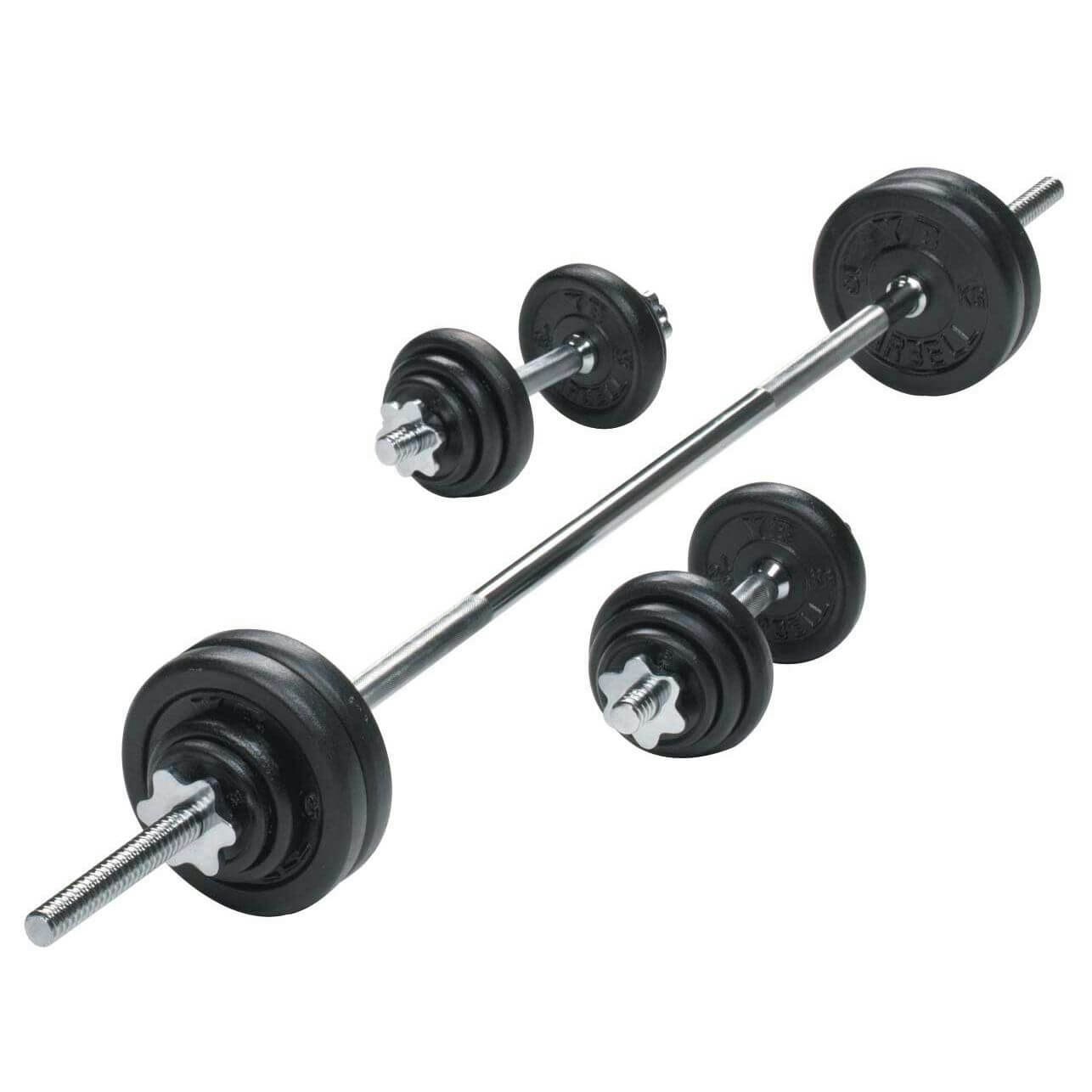 York Black 50Kg Cast Iron Barbell & Dumbbell Weight Set