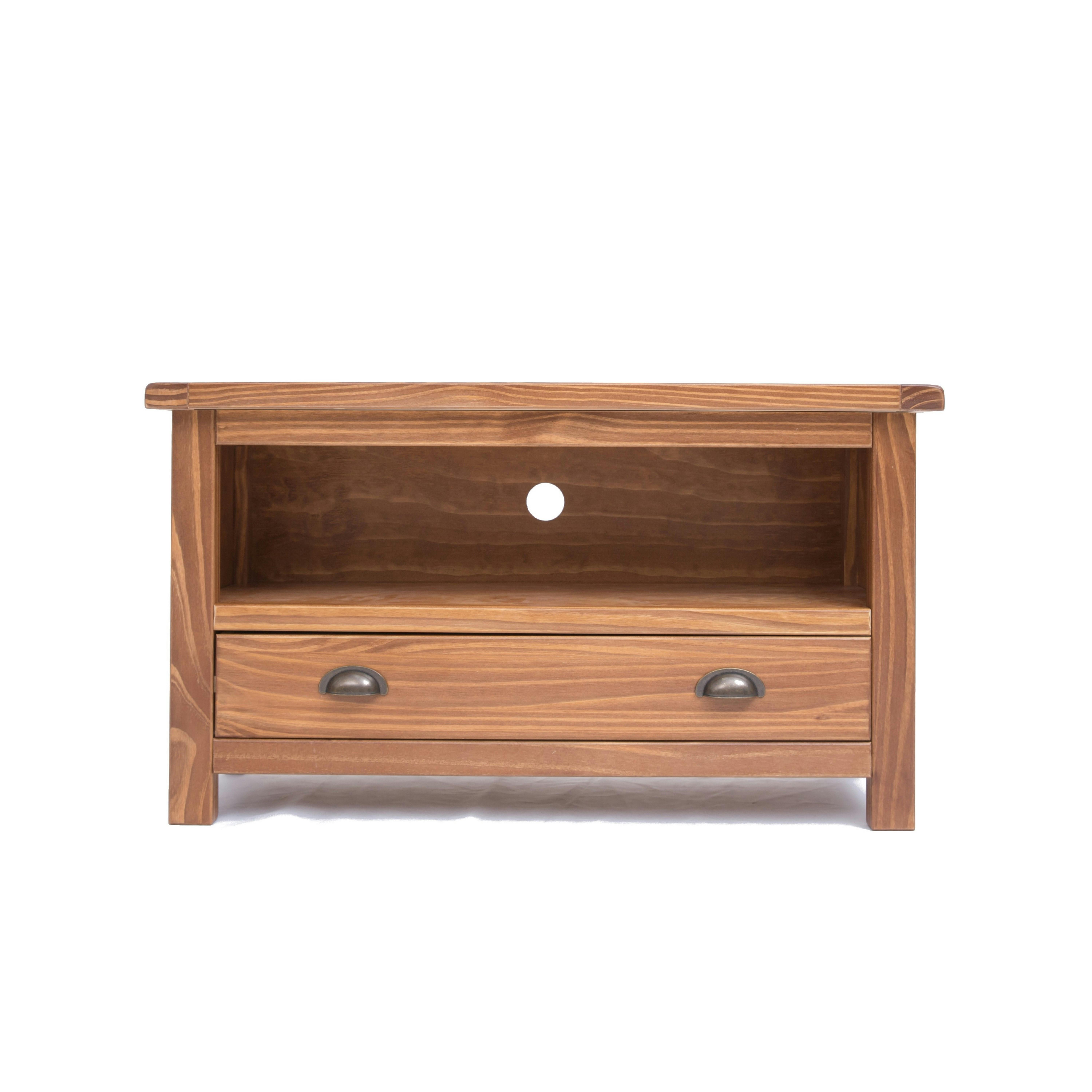 Rackhams Brown Padua Lacquered 1 Drawer Tv Cabinet Brass Cup Handle