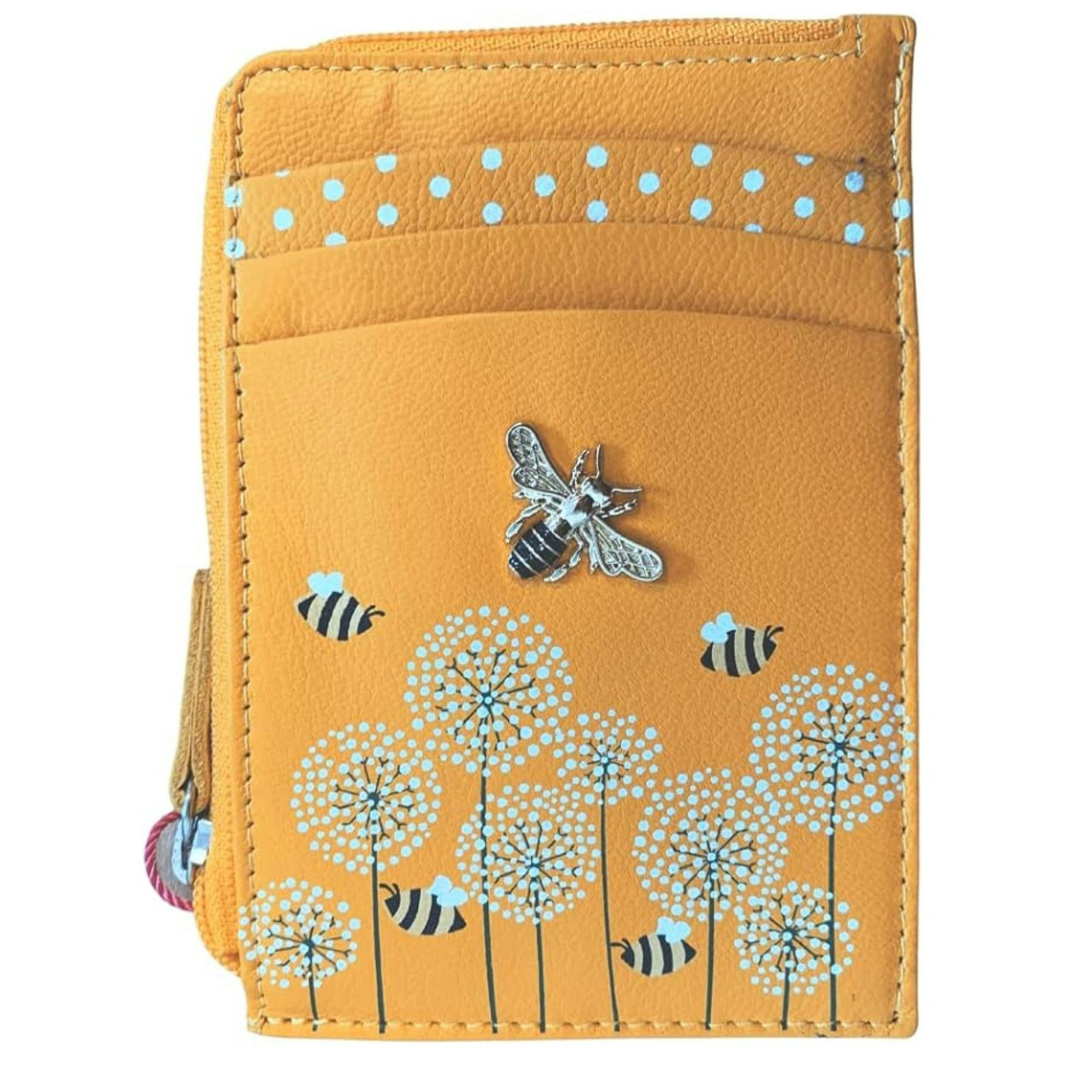 Mala Leather Yellow Bumble Bee Design Rfid Leather Coin & Card Purse