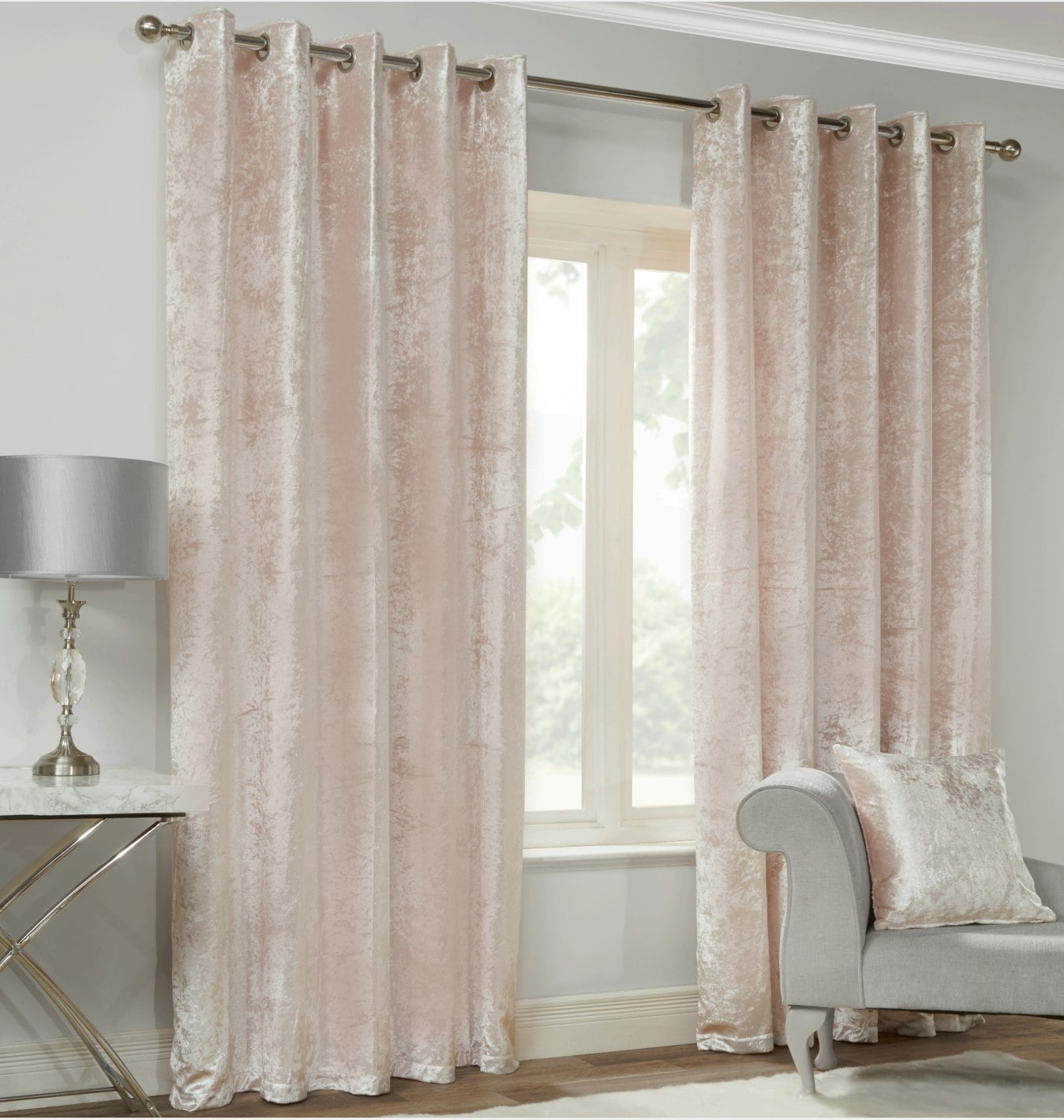 Rackhams Pink Crushed Velvet Fully Lined Eyelet Curtains - 46 X 54"