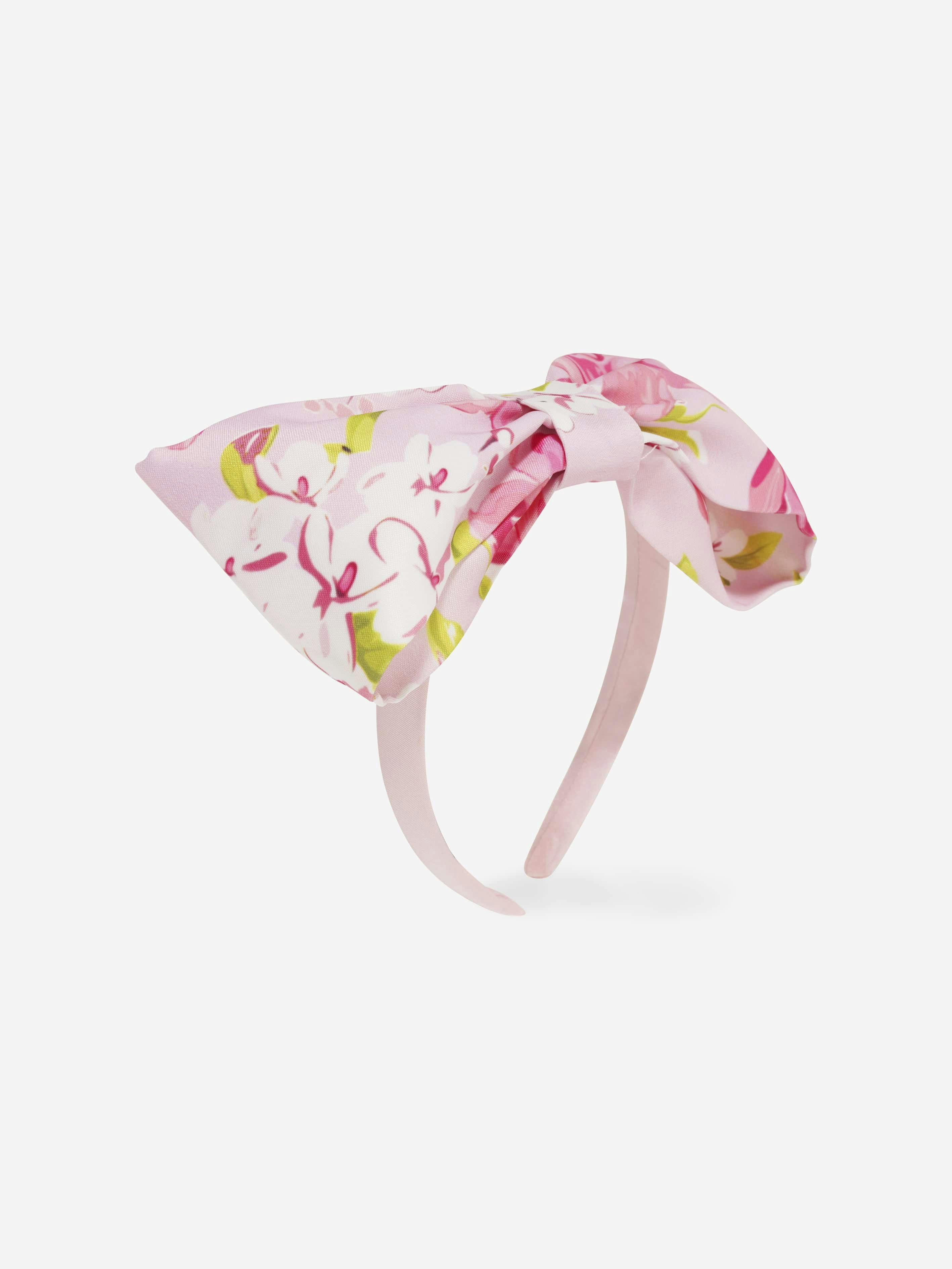 Mama Luma Girls Pink Floral Bow Headband In - One Size