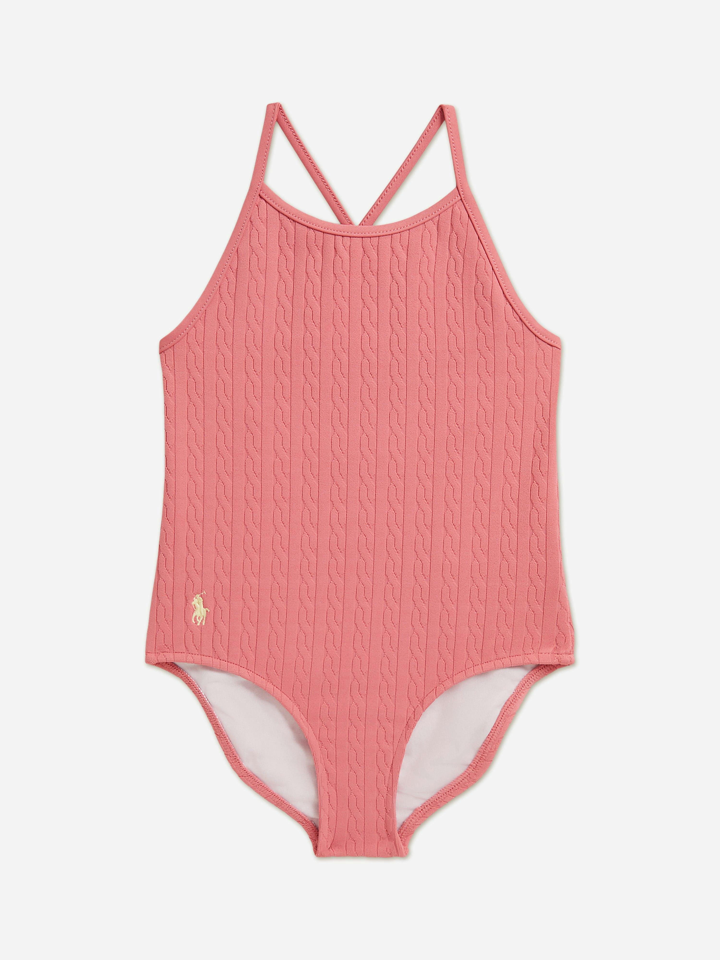 Ralph Lauren Kids Girls Pink Ralph Lauren Jacquard Swimsuit In - 8 Yrs