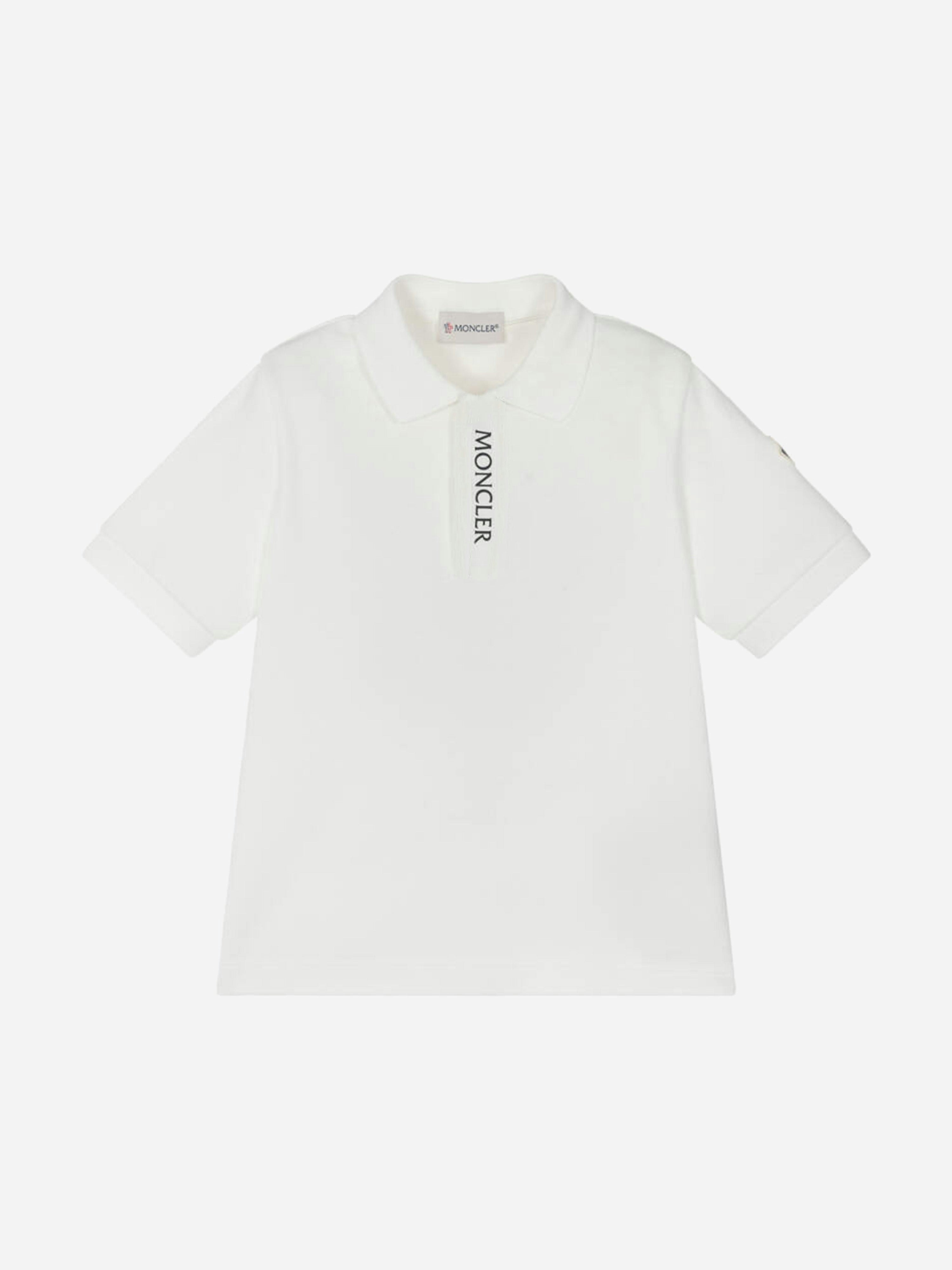 Moncler Enfant Boys White Logo Polo Shirt In - 12 Yrs