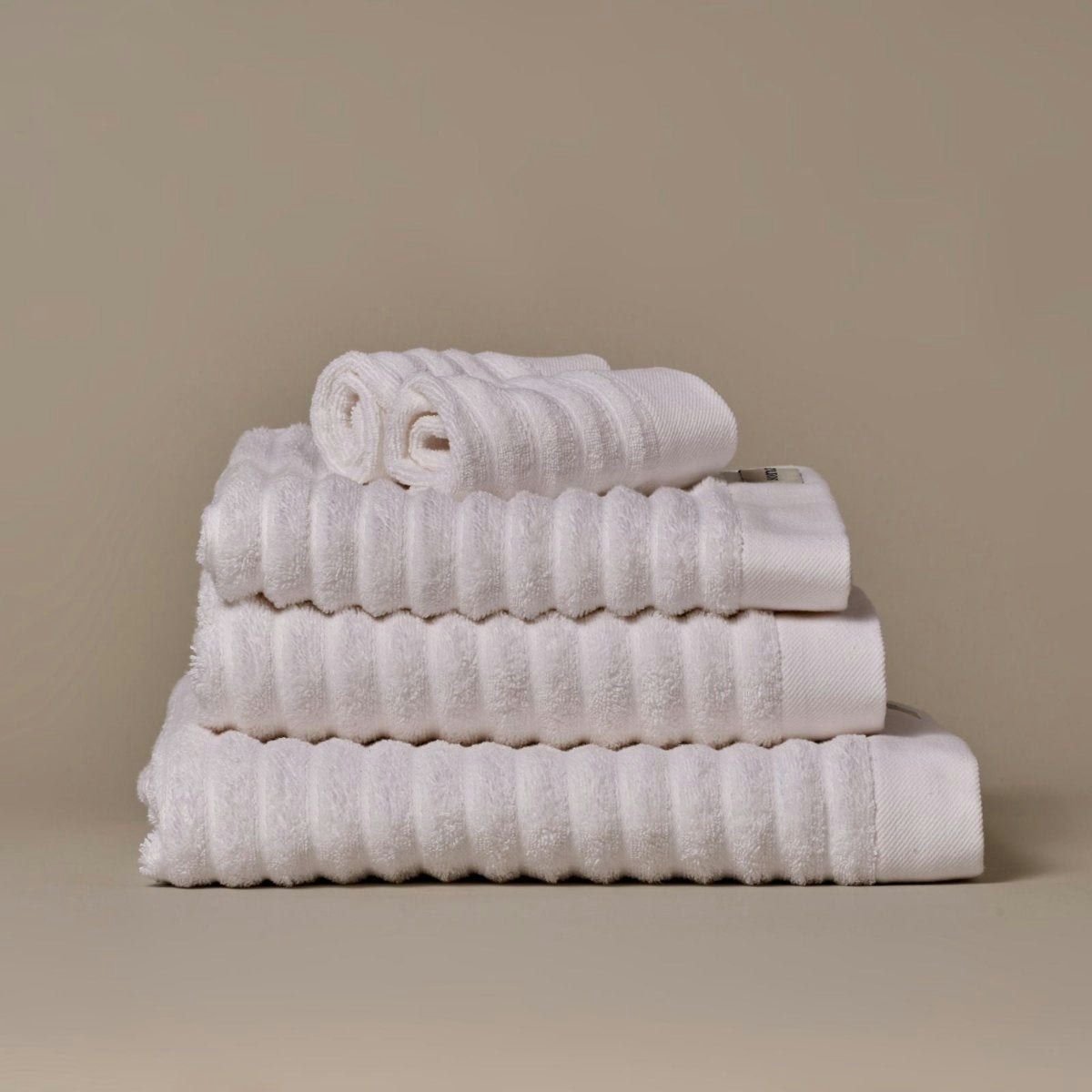 Misona White Ribbed Organic Cotton Towels - Hand Towel
