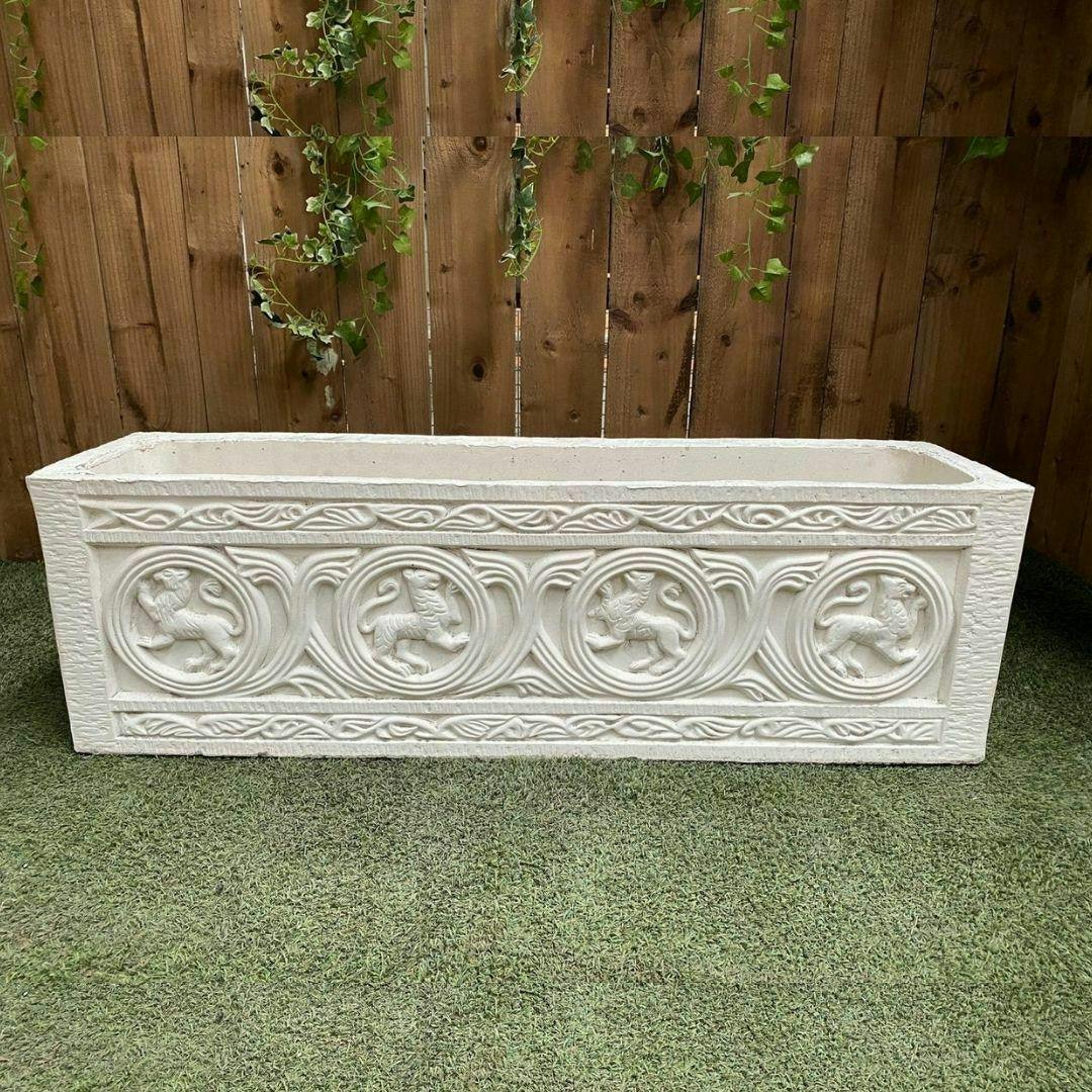 Rackhams White Large Tiger Design Stone Planter Trough