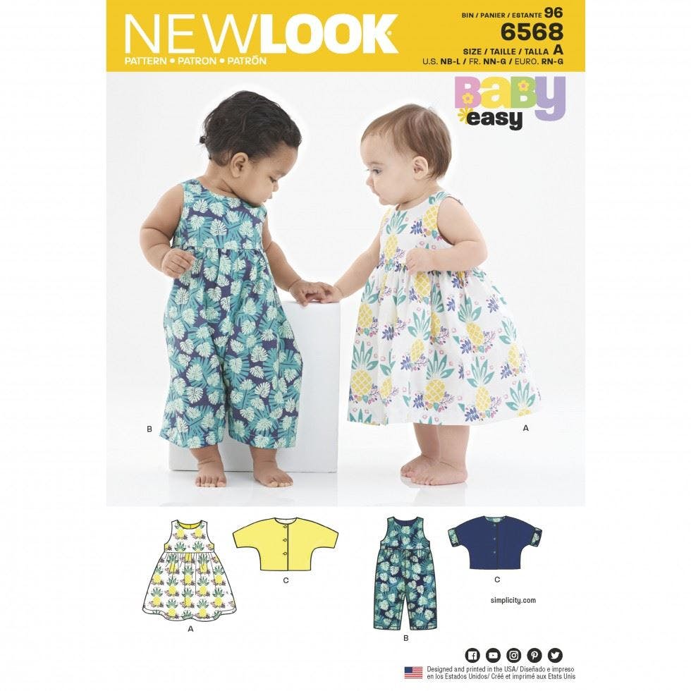New Look Pattern 6568 Babies' Dress, Romper and Jacket, White - Image 5