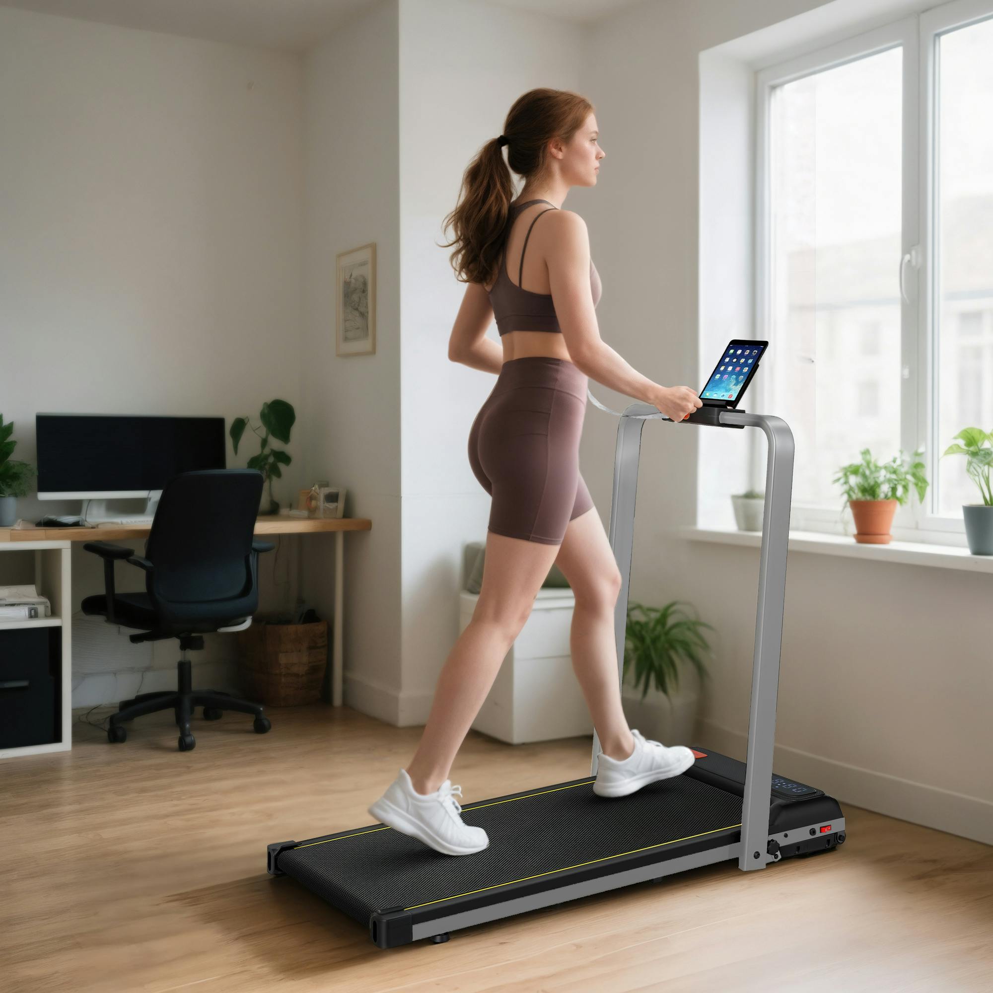 Sportnow Folding Treadmill With Incline, 2 In 1 Under Desk Walking Pad Treadmill With Remote Control And Led Display, 2.0Hp, 1-6Km/H