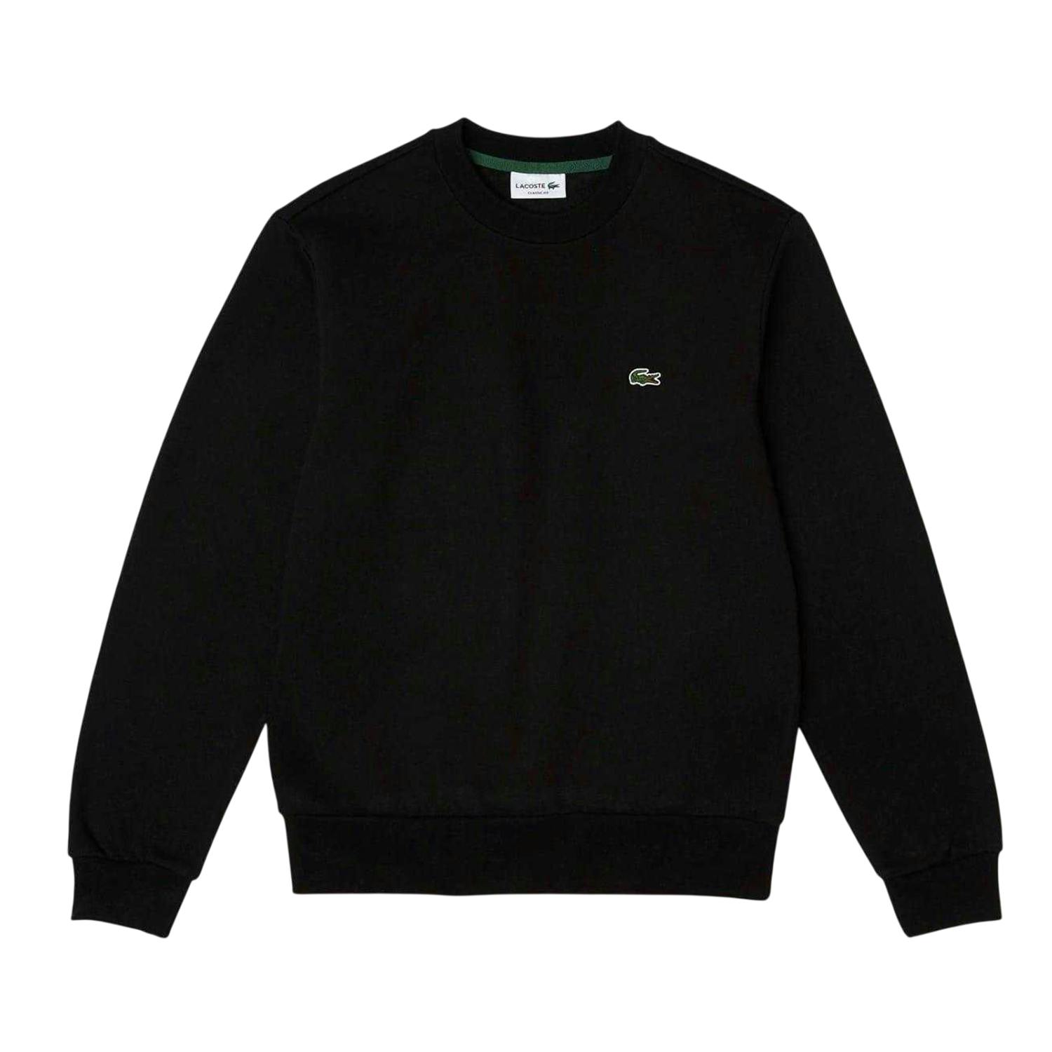 Lacoste Men's Black Embroidered Logo Fleece Crew Neck Sweatshirt - Xl - 100% Mixed