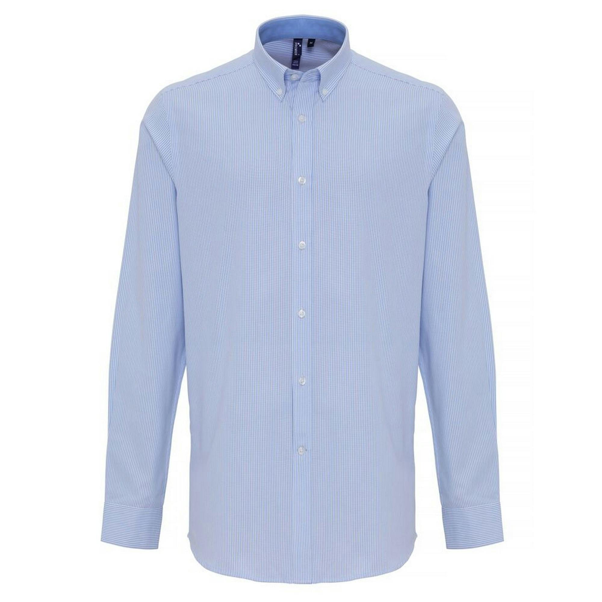 Premier Mens Cotton Rich Oxford Stripe Shirt (White/Light Blue) - Size X-Large - Image 3