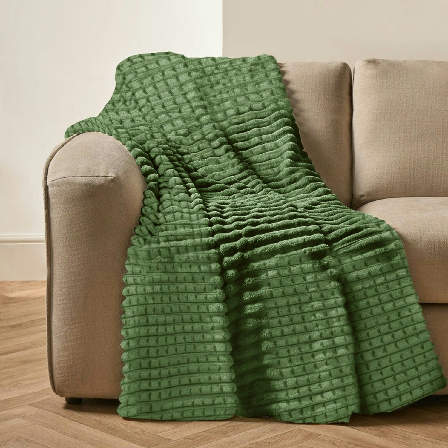 Velosso Chunky Cord Waffle Plush Heavy Blanket - 200Cm X 240Cm - Olive