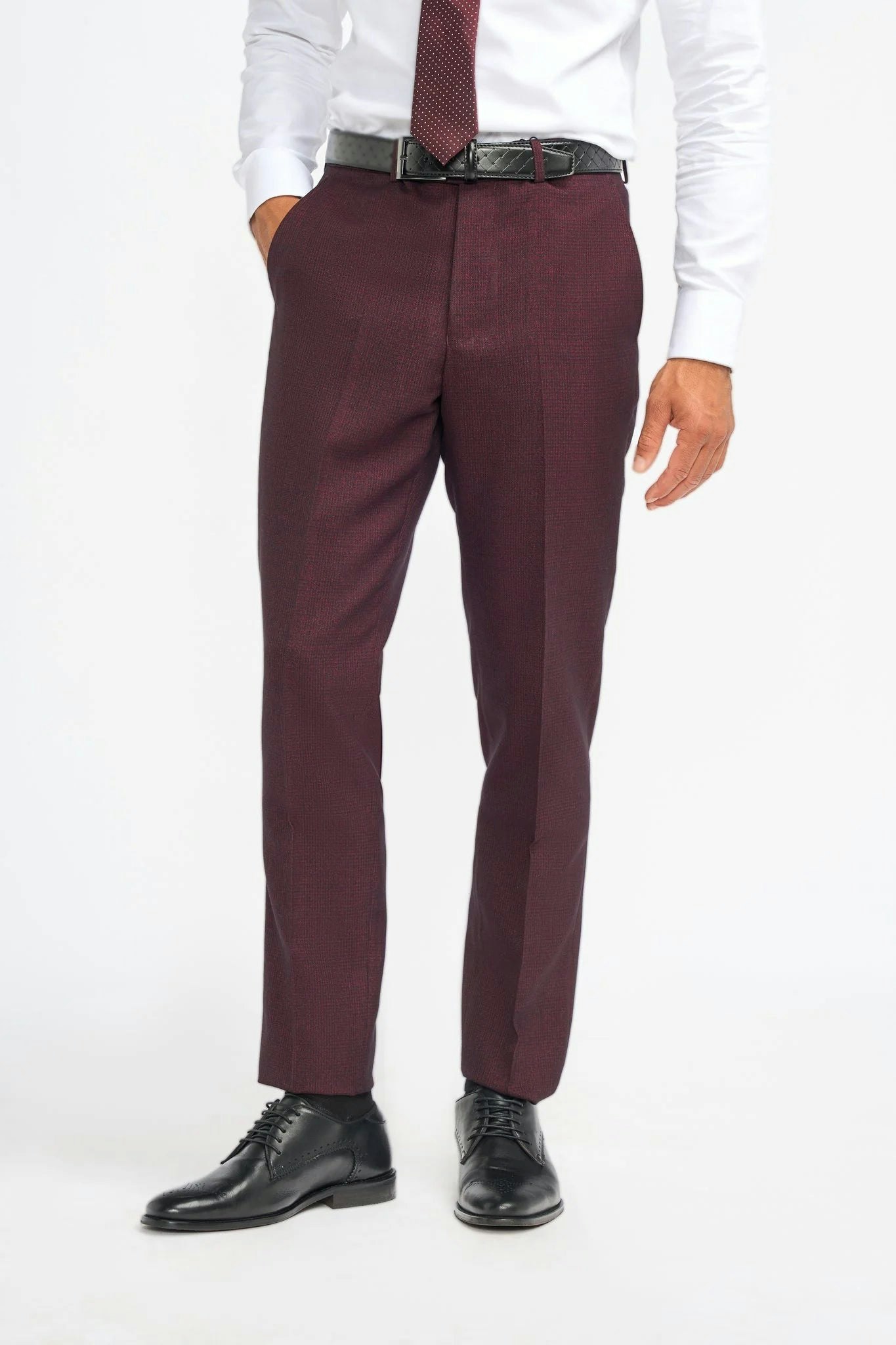 House Of Cavani Men's Burgundy Caridi - Checked Trousers - 46W 32L