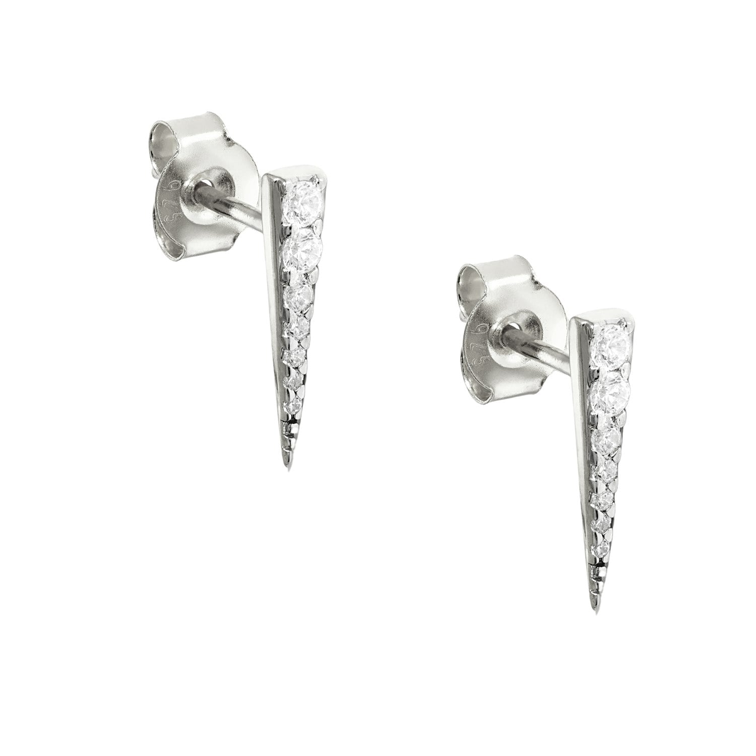 Spero London Silver/Gold Long Pave Dagger Stud Earrings - Image 2