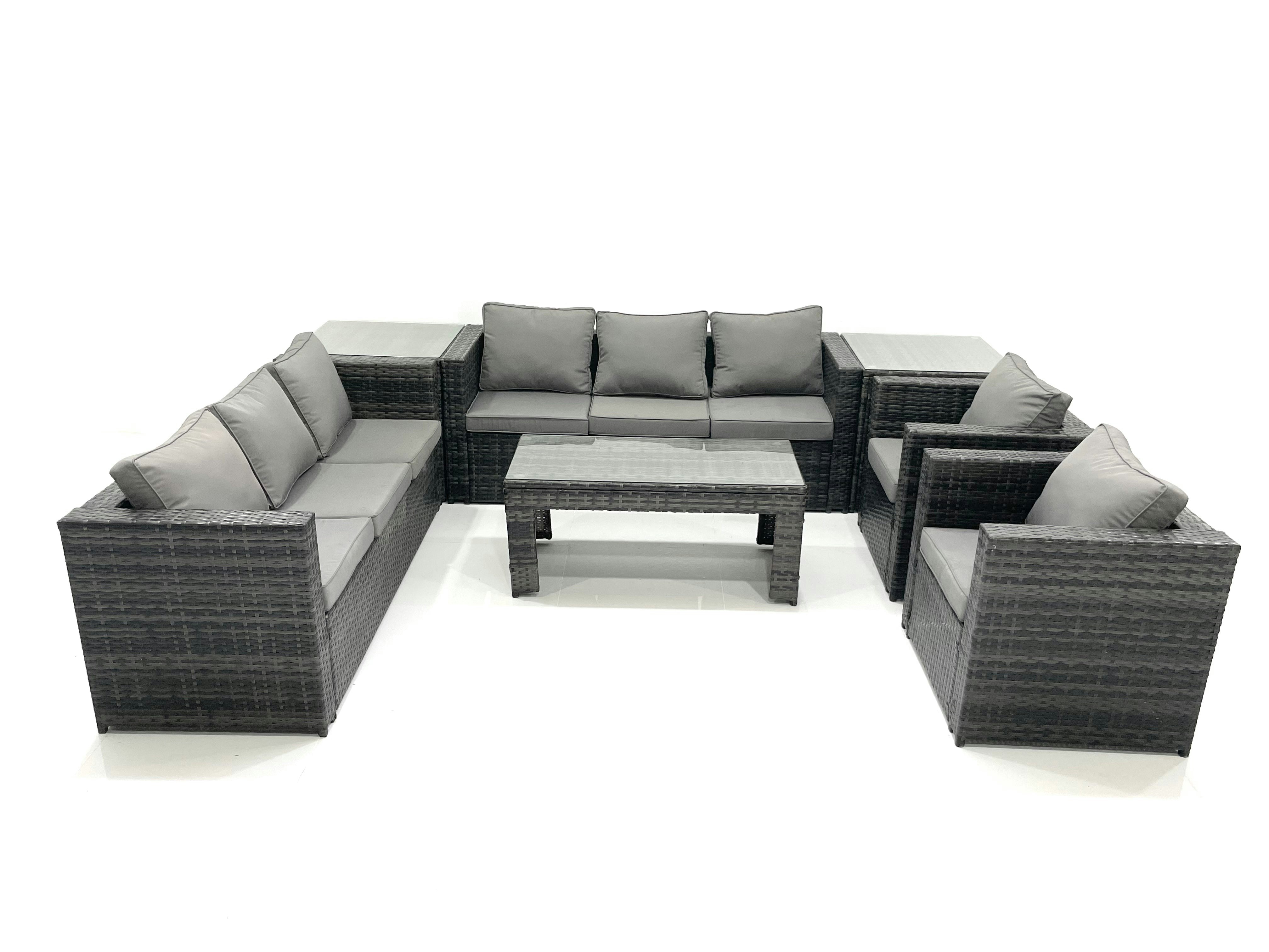 Fimous Dark/Grey Rattan Garden Furniture Sofa Set With Coffee Table Armchair 2 Side Tables Mixed