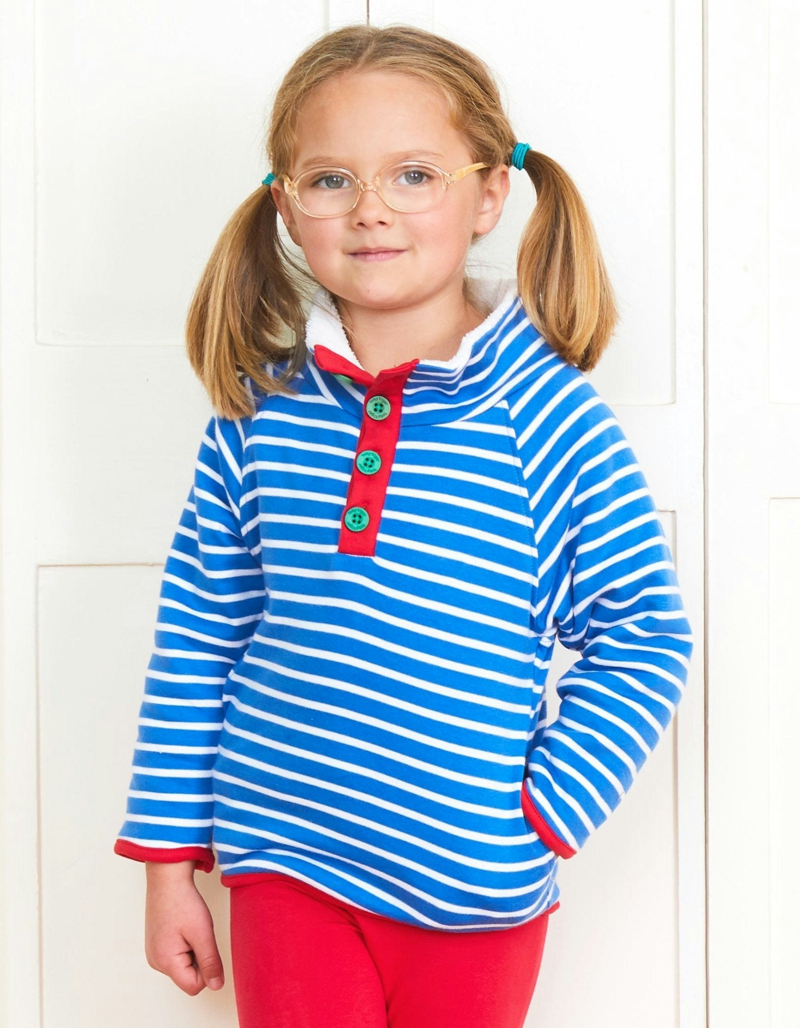 Toby Tiger Blue Organic Breton Cosy Fleece Sweatshirt - 6-12M / 80Cm