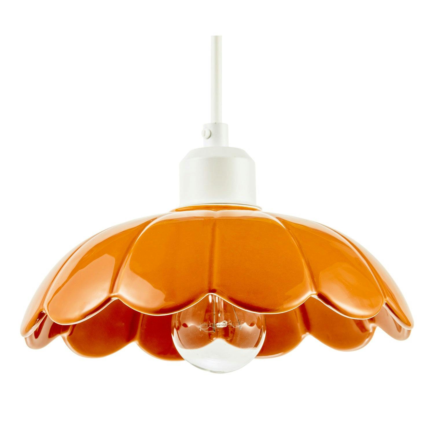 Happy Homewares Orange/Light Modern Gloss Ceramic Pendant Shade With Scallop Edge