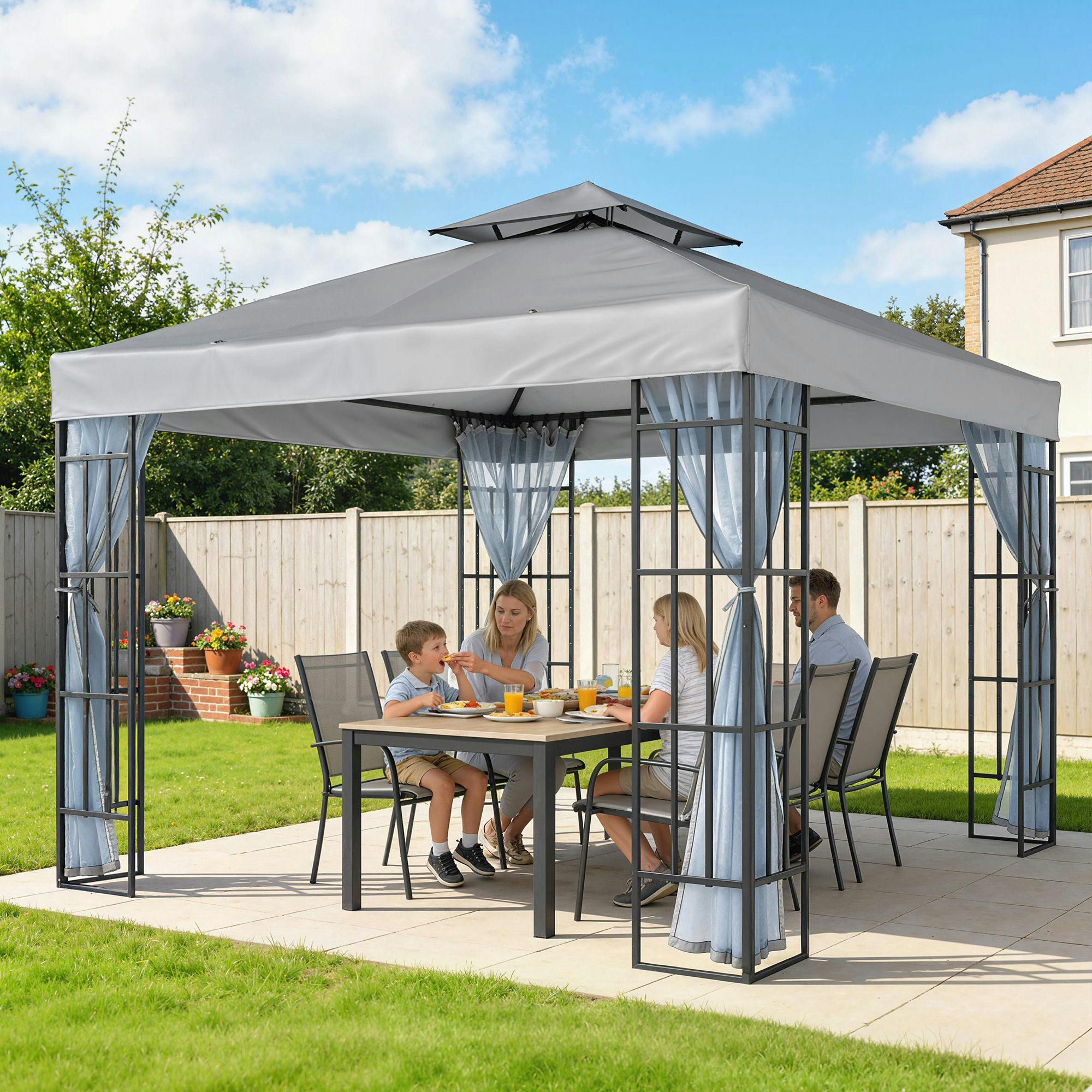 Rackhams Light/Grey 3 X 3(M) Patio Gazebo Canopy Garden Pavilion, - 3X3 M - Gazebo