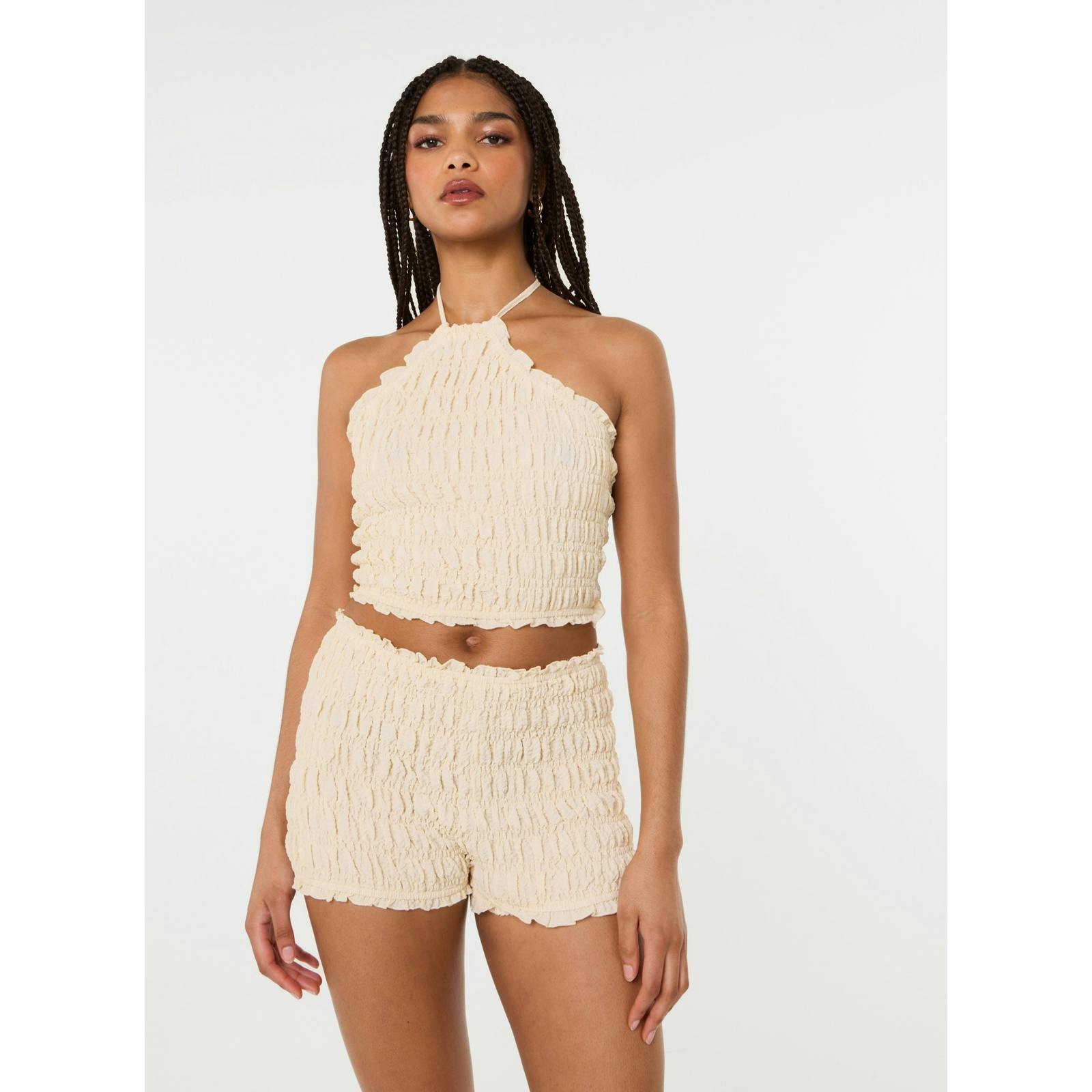 Pink Vanilla Shirred Halterneck Top - S-M - Stone