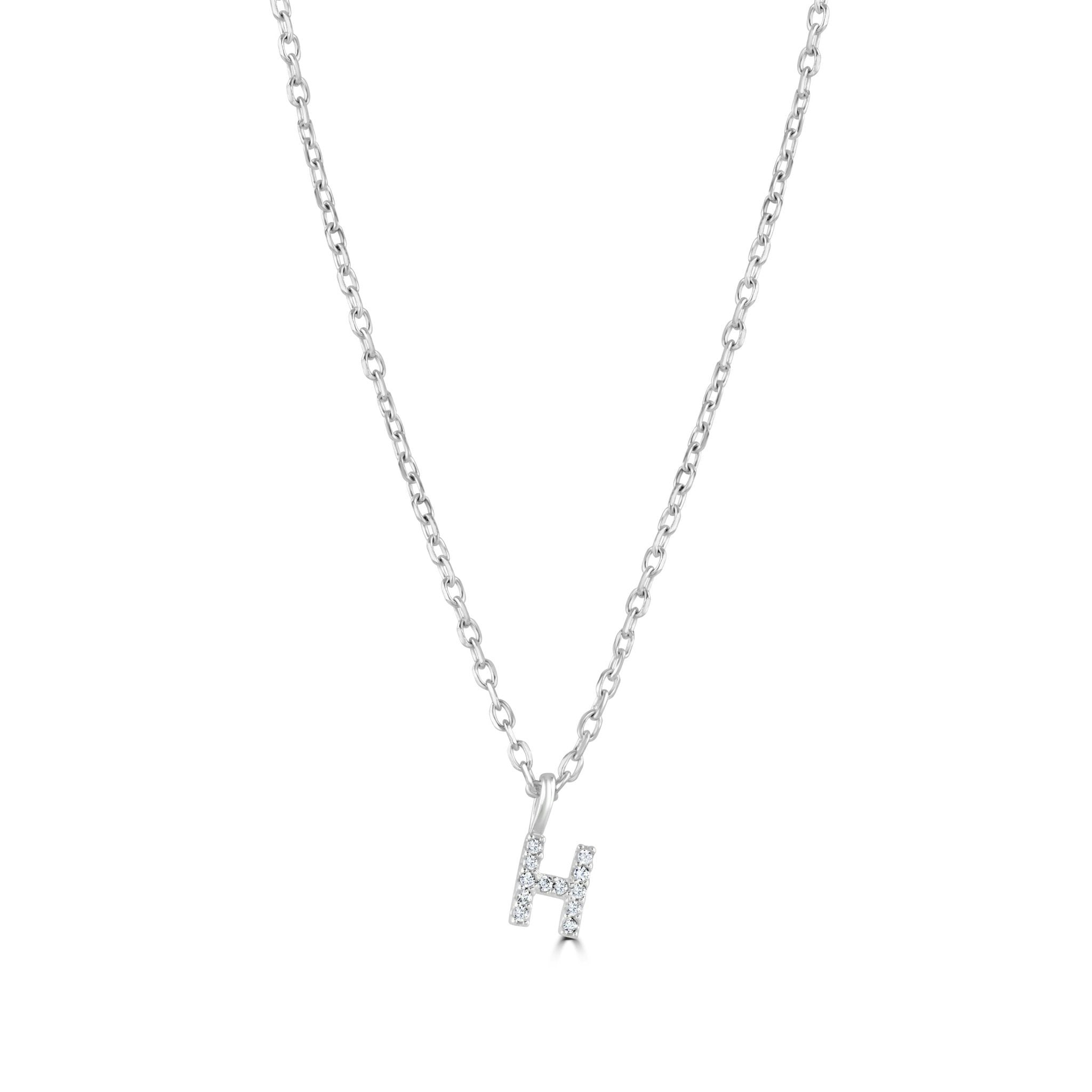 Mylee London Silver Sterling Crystal Initial Necklace - No - H