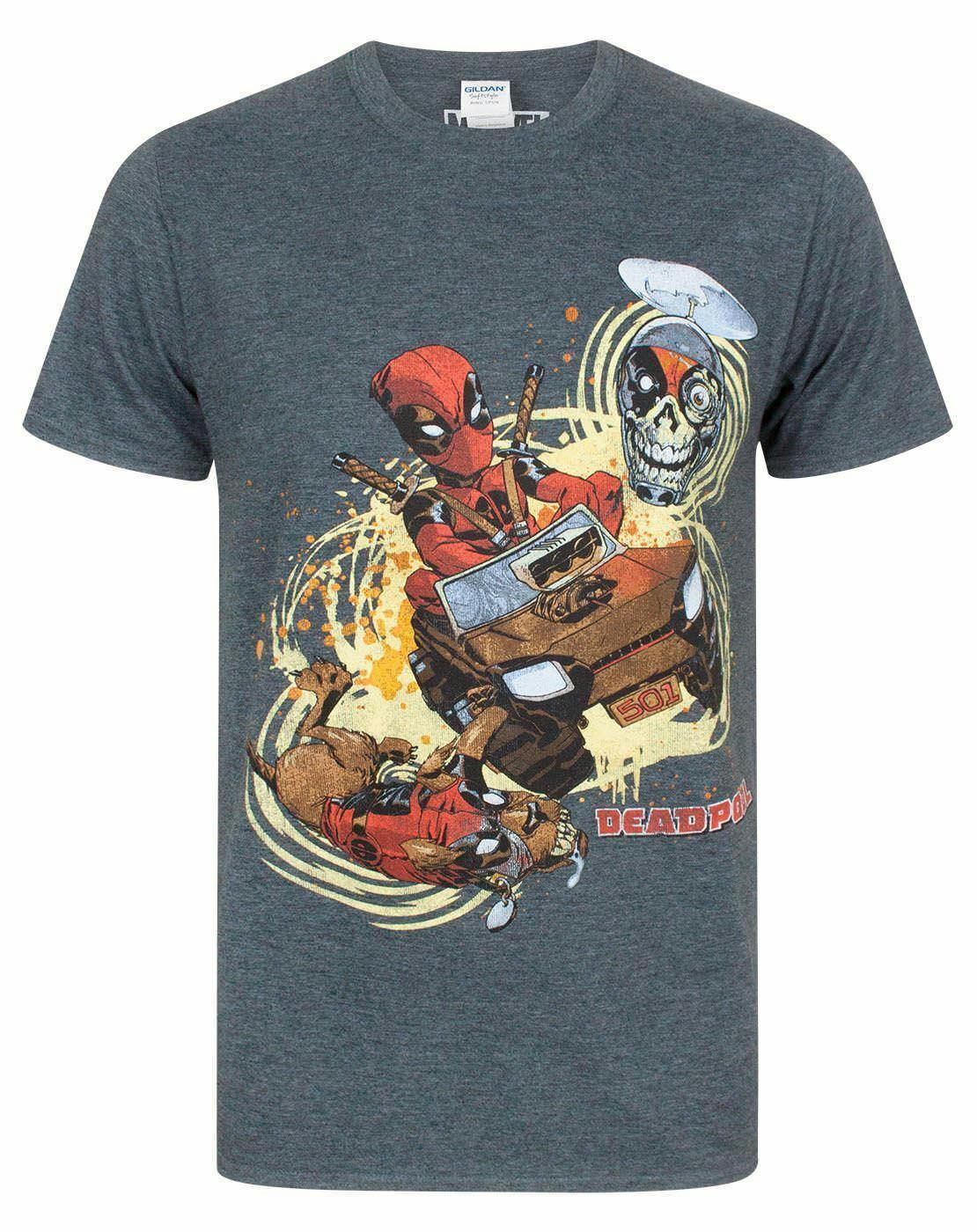 Vanilla Underground Men's Grey Marvel Deadpool Short Sleeved T-Shirt - Medium