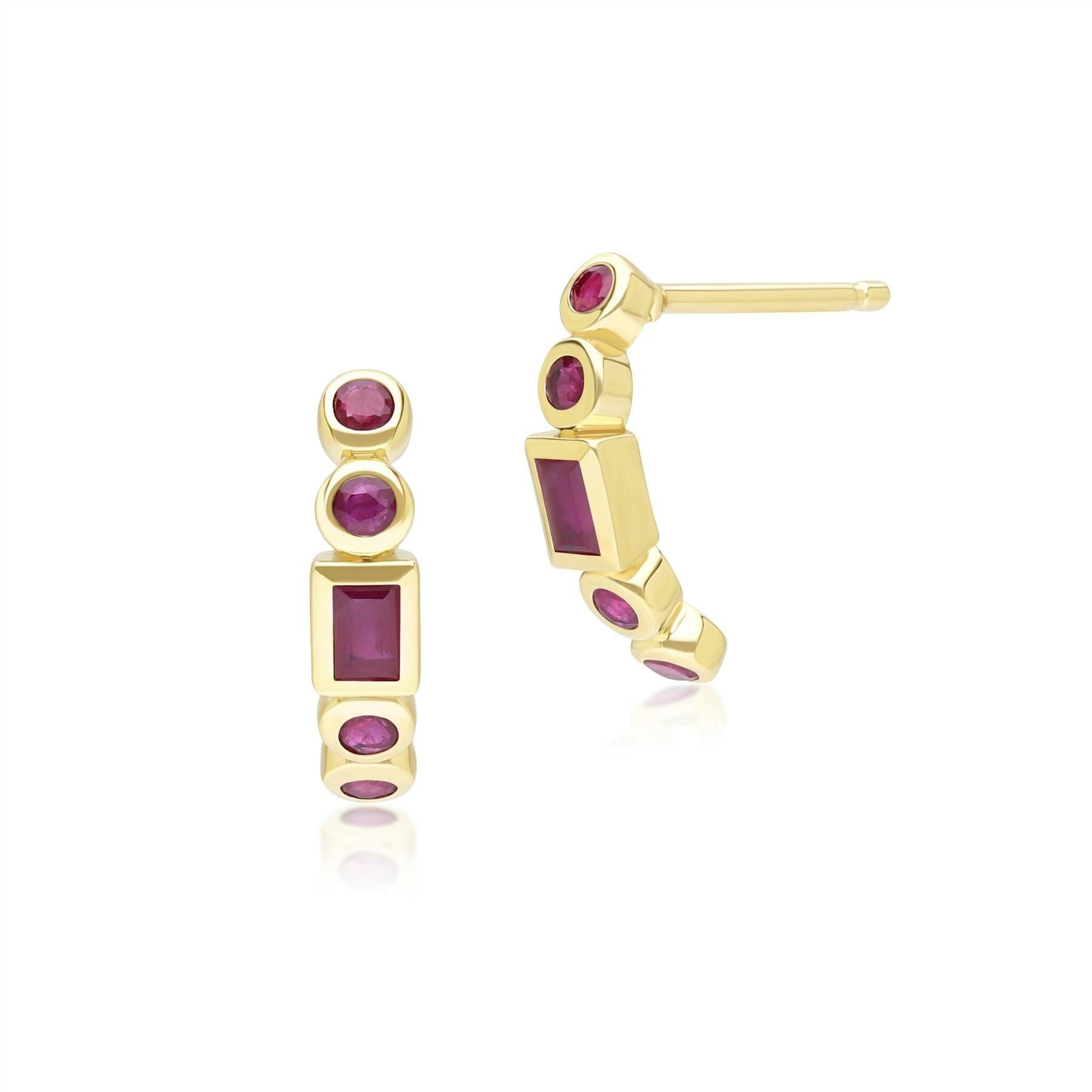 Gemondo Yellow/Gold Classic Ruby Half Eternity Hoop Earrings In 9Ct