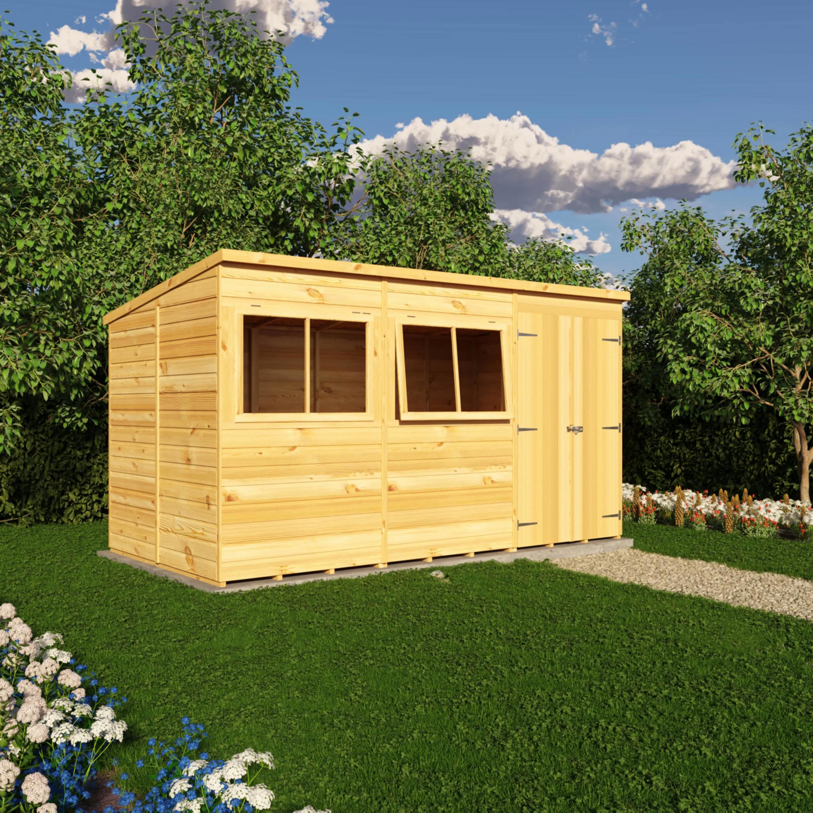 Rackhams Brown Pent 12 Ft X 6 Ft Shiplap Double Door Garden Shed