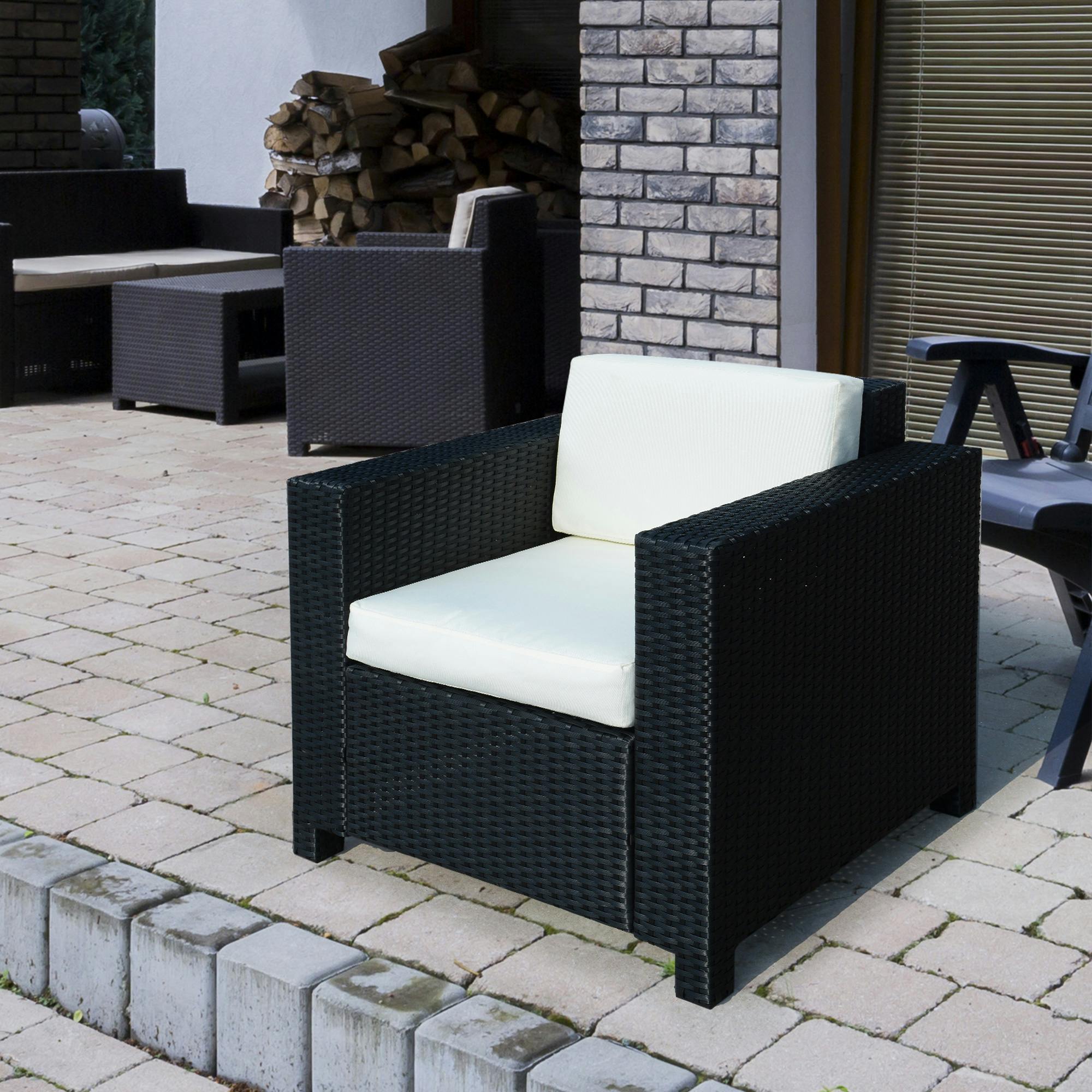 Outsunny Rattan Garden Armchair, Cushioned Single Rattan Chair, Black - Image 3