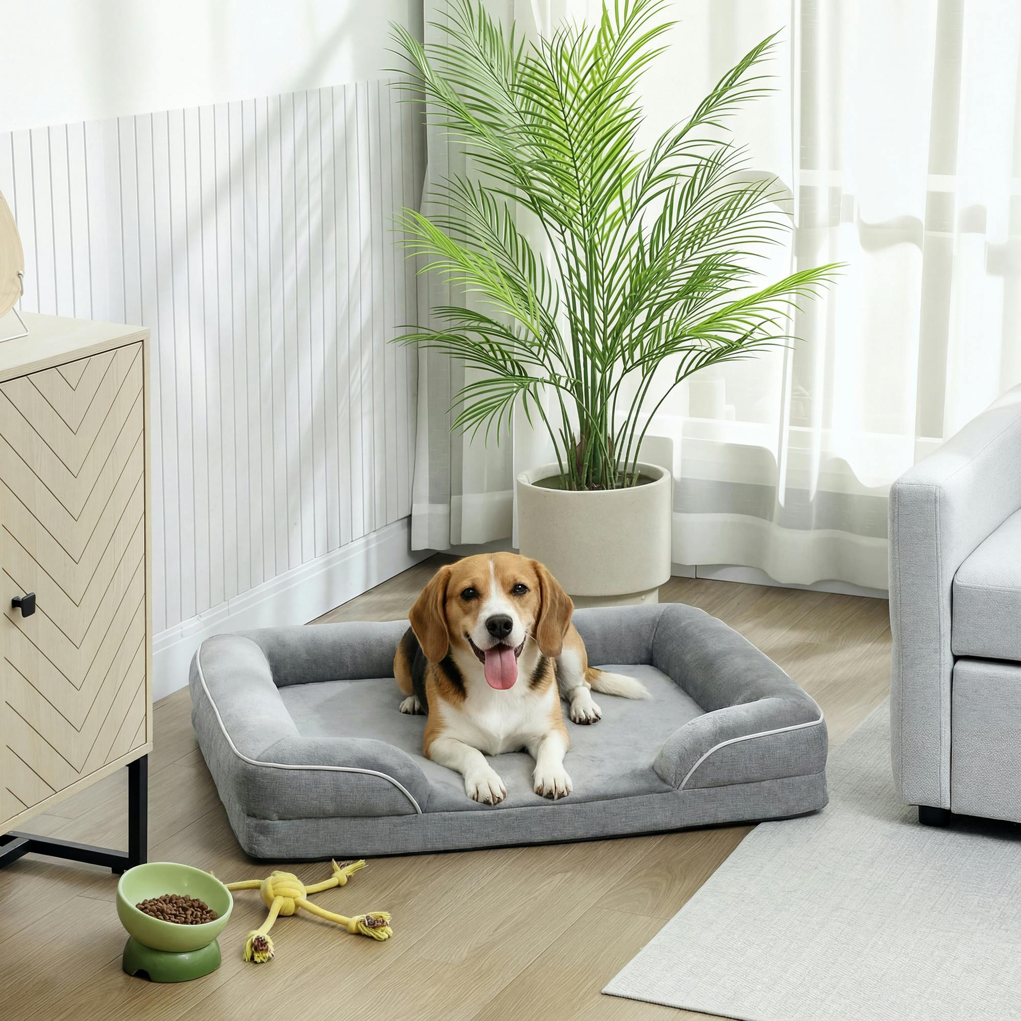 Pawhut Grey Dog Sofa Bed, Washable Pet Bed With Non-Slip Bottom,