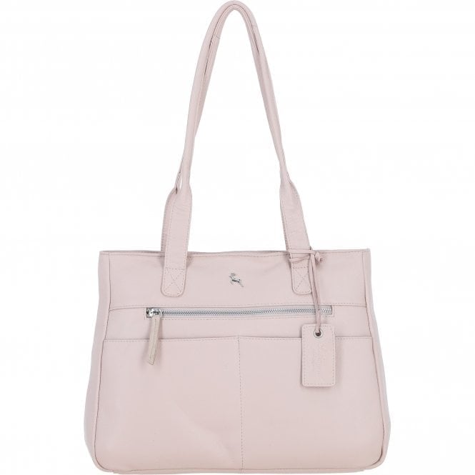 Ashwood Silver Sleek & Spacious Real Leather Shoulder Bag: London - Blush - Leather
