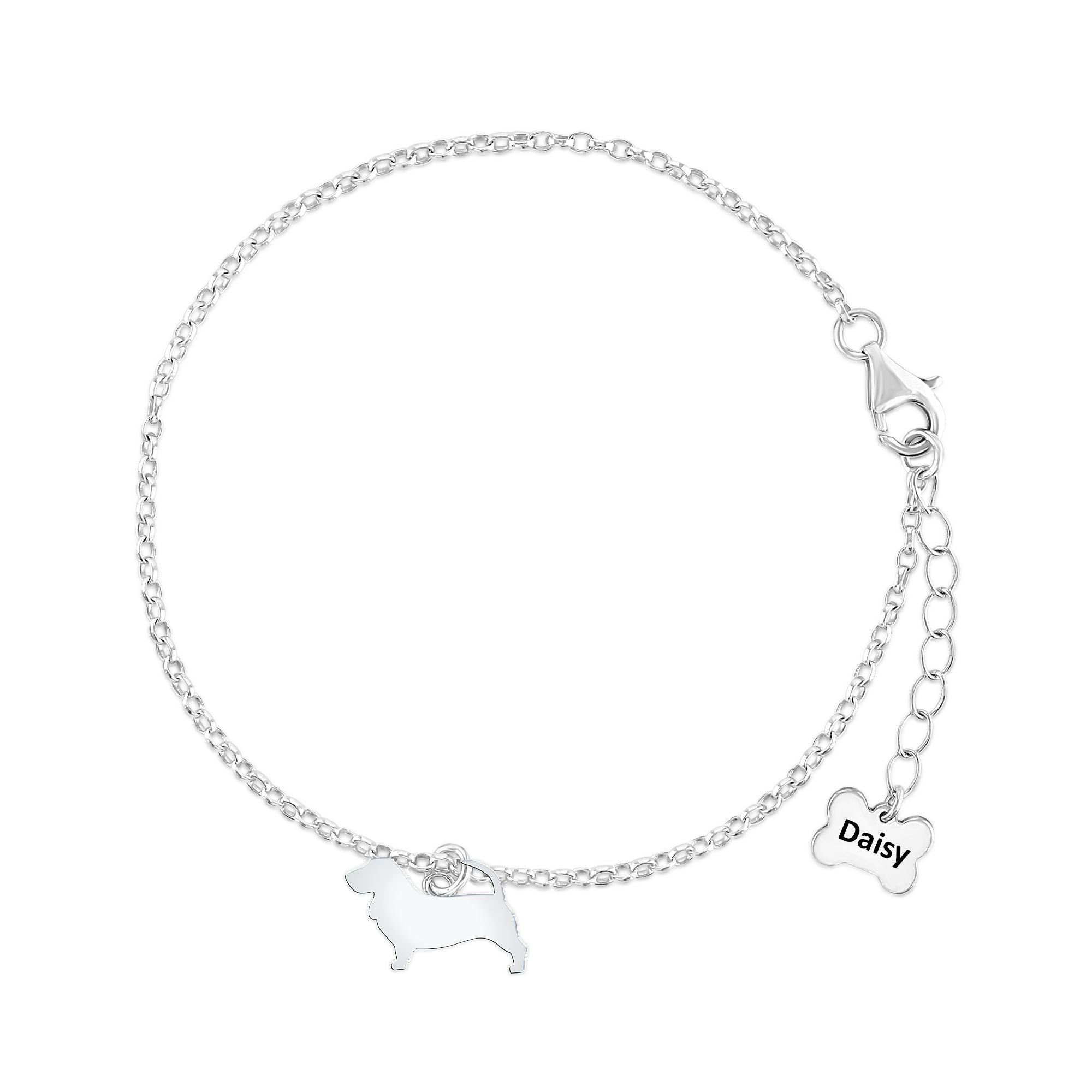Mylee London Silver Basset Fauve De Bretagne Silhouette Chain Bracelet - Personalised - Yes
