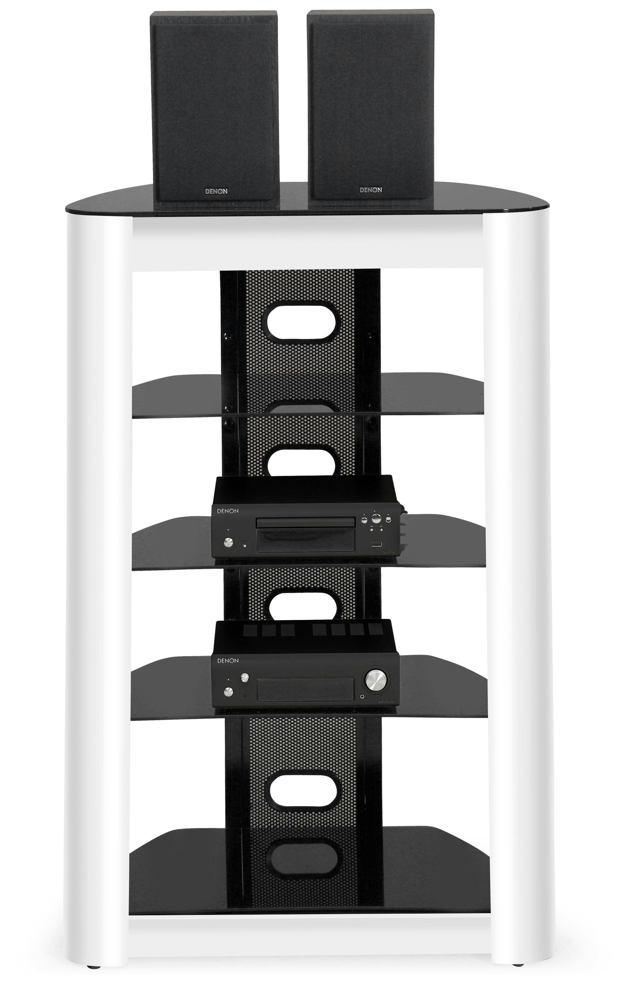 Rackhams Black/White Zinnia 5-Tier Entertainment Media Stand Glass Shelves & Facia Audio Rack Stylish Home Theater Storage - 1 - Multi - Av Rack