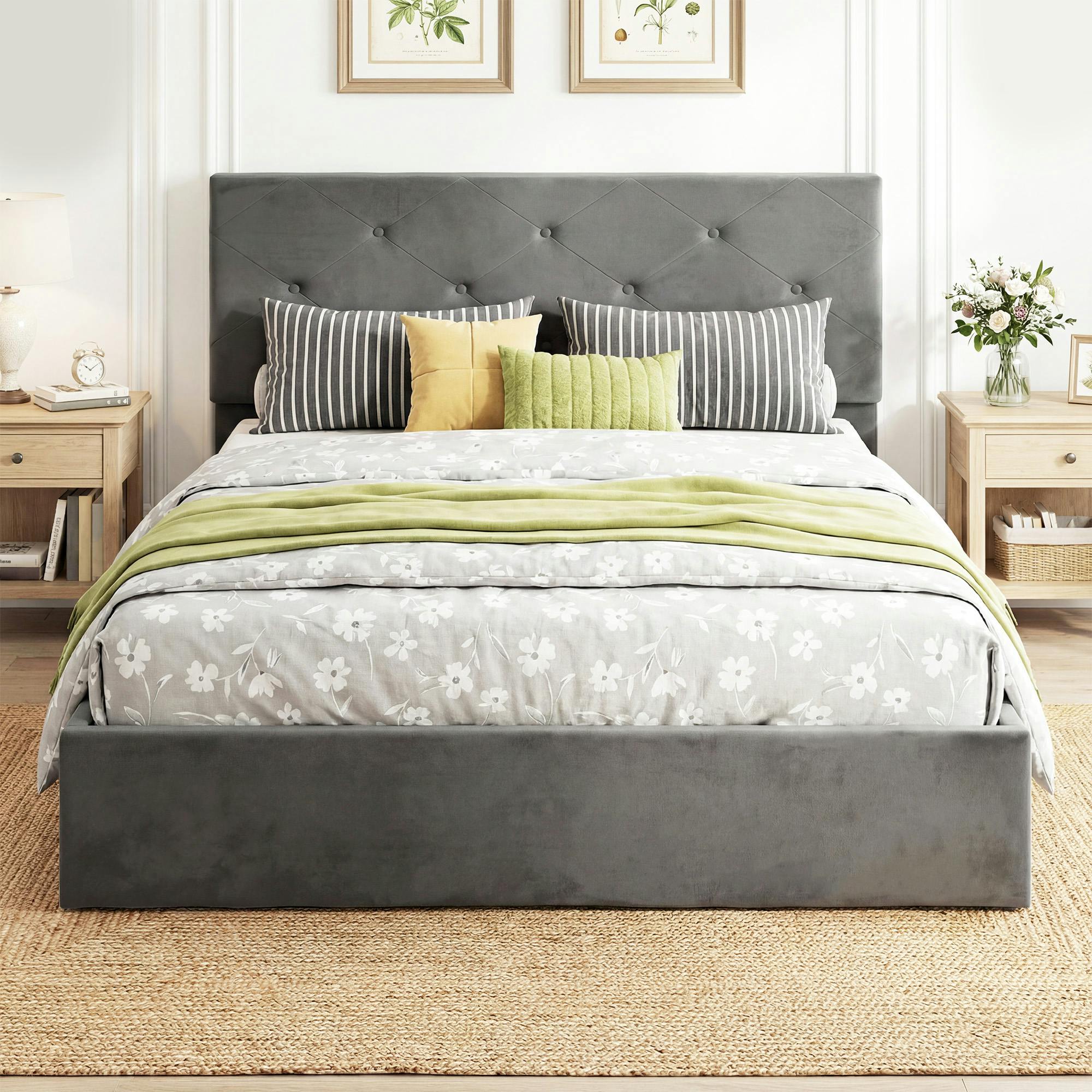Rackhams Dark/Grey Bed Frame Gas Side Lift Under Bed Storage - King
