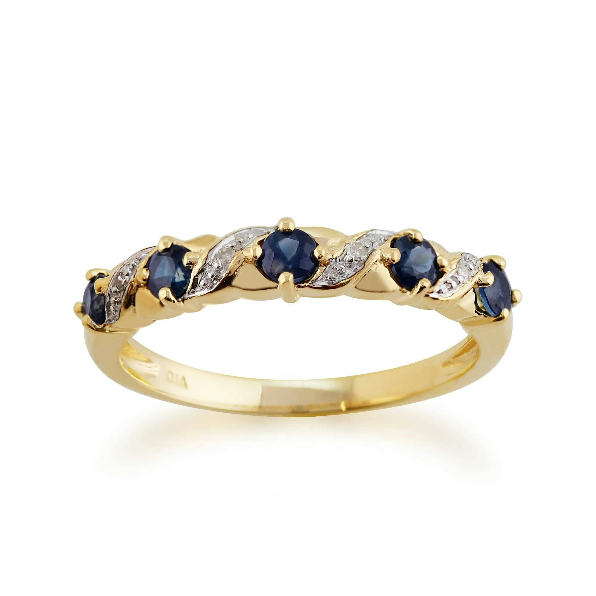 Gemondo Yellow/Gold Classic Art Nouveau Round Sapphire & Diamond Half Eternity Ring In 9Ct - W