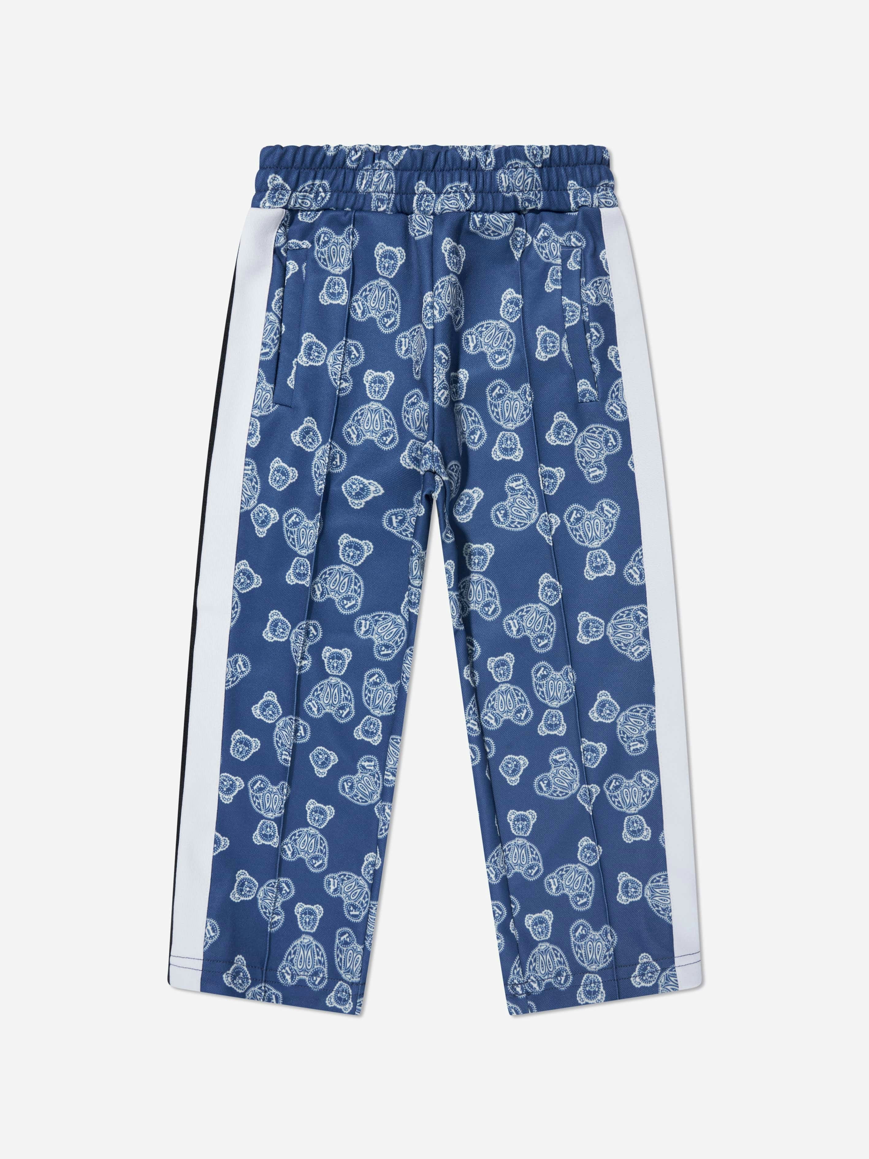 Palm Angels Boys Blue Aop Bears Paisley Track Pants In - 10 Yrs