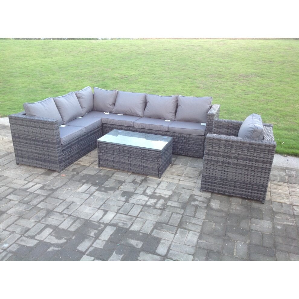 Fimous Dark/Grey Mixed Pe Rattan Corner Sofa Set Outdoor Garden Furniture Oblong Coffee Table Chair