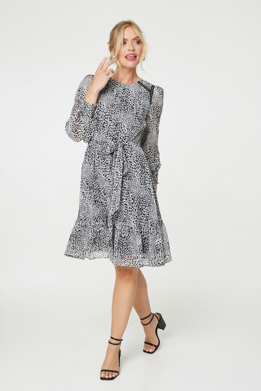 Izabel London Black Animal Print Long Sleeve Dress - 18