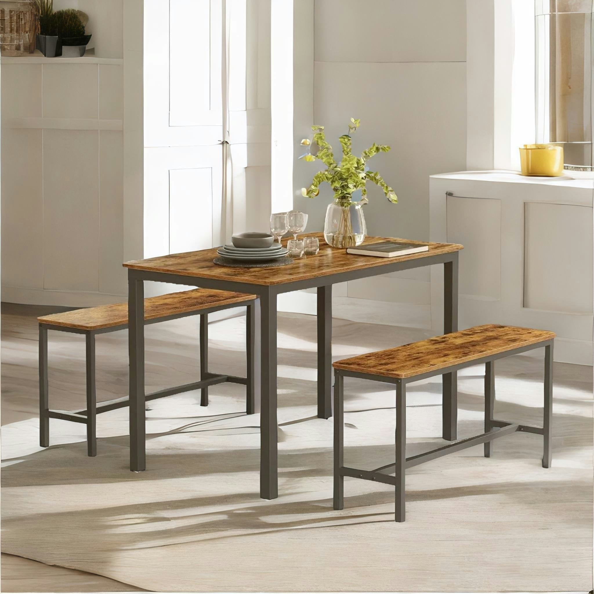 Rafaelo Mobilia Brown Kitchen Dining Table And Bench Set Kitchen Rustic