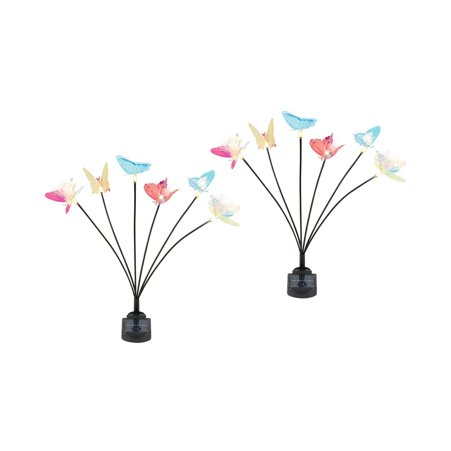 Rackhams Light/White Solar Iridescent Butterfly Stake – 6 Butterfly Warm Led Garden