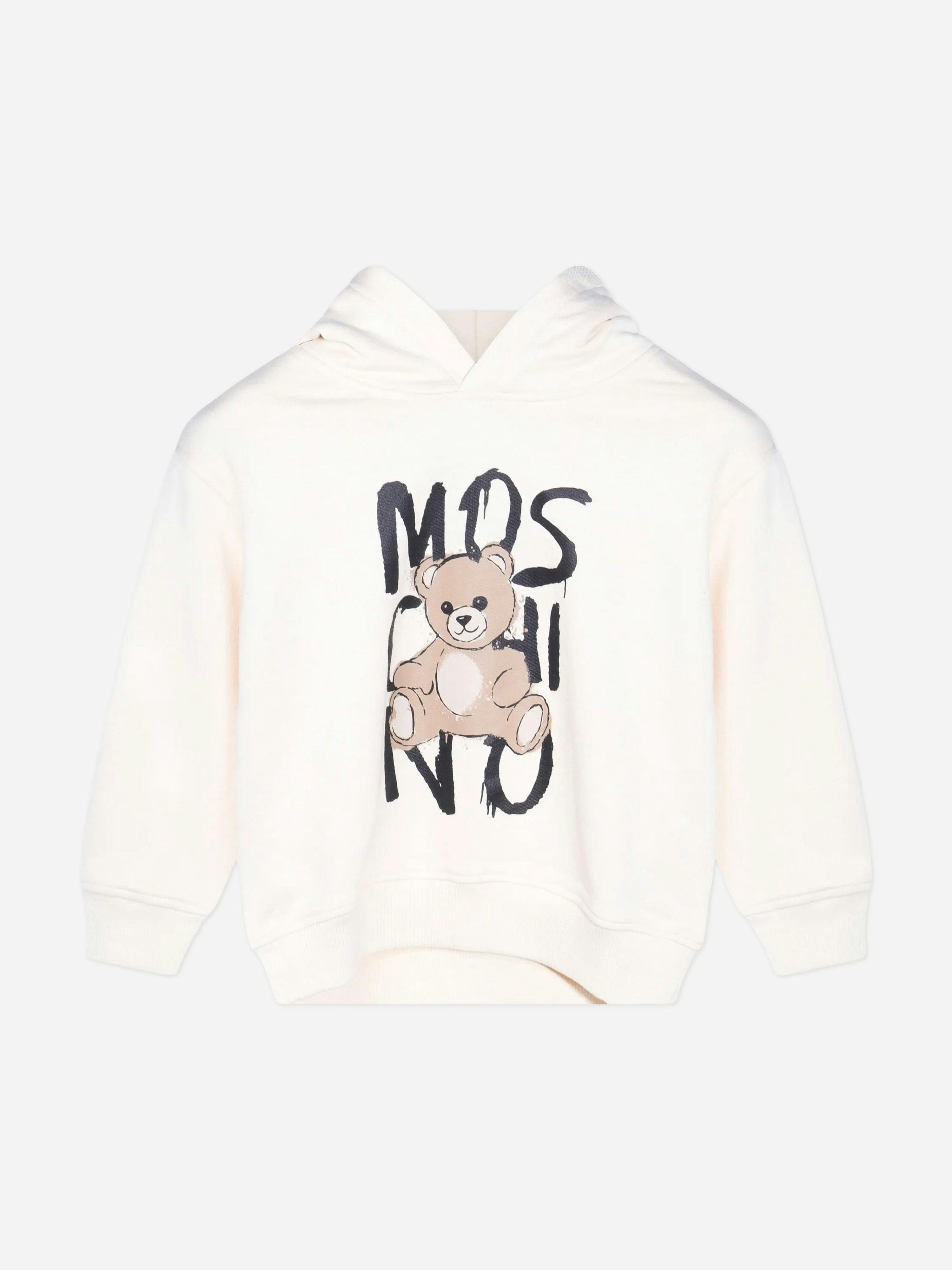 Moschino Kids Unisex Kids Ivory Teddy Bear Logo Hoodie In - 6 Yrs
